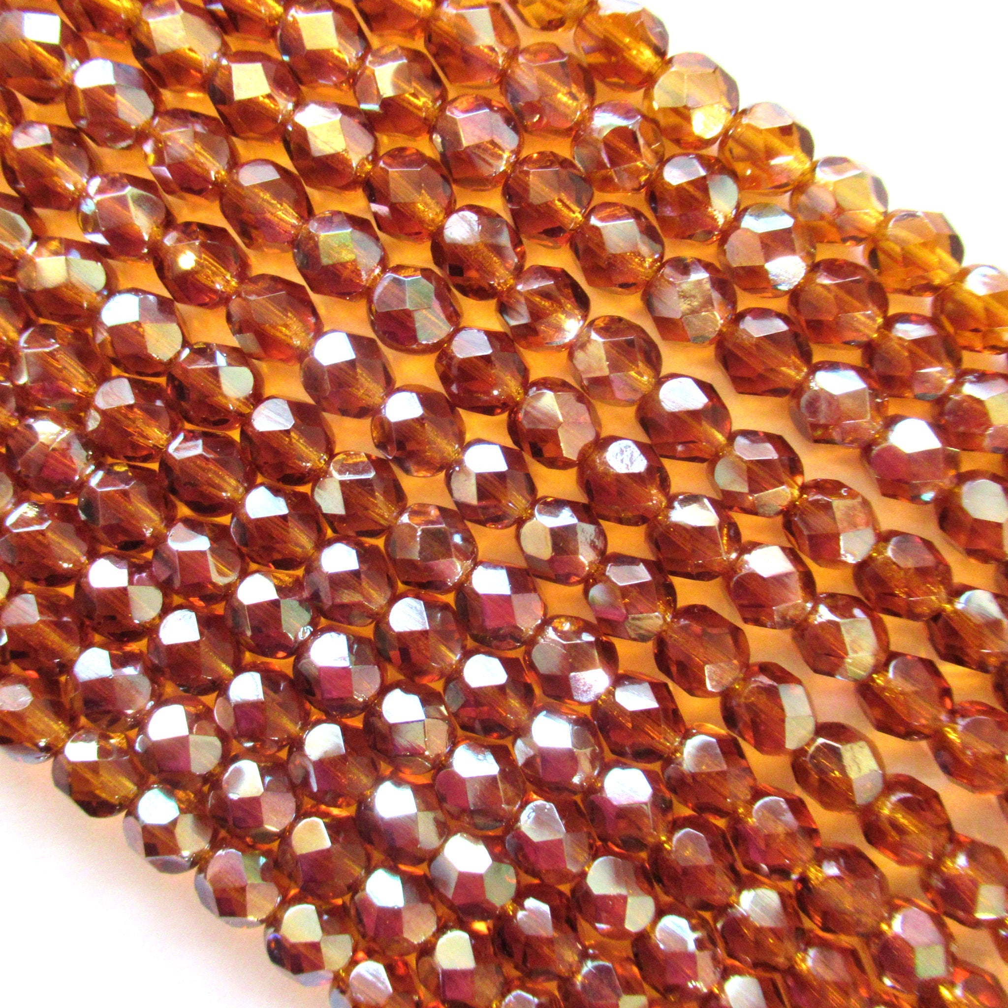 25 faceted round Czech glass beads - 6mm fire polished topaz (brown) celsian beads - C0025