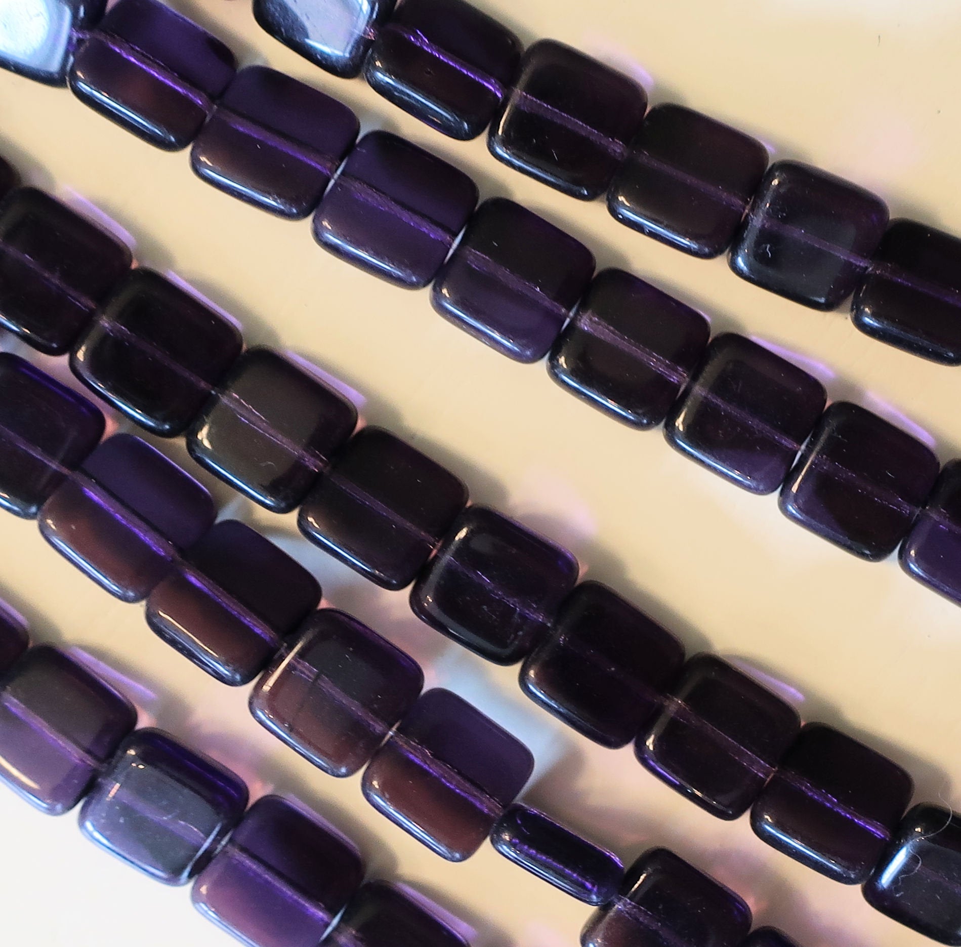 Lot of 25 9mm one hole flat square Czech glass beads - transparent tanzanite purple, violet C50101 - Glorious Glass Beads