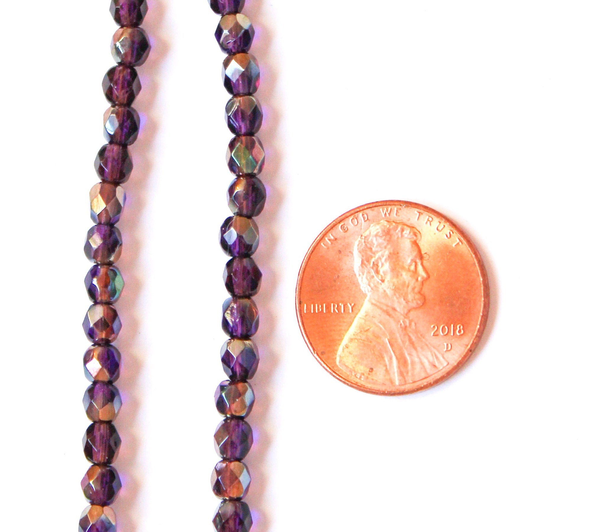 50 4mm purple or tanzanite celsian Czech glass beads, round, faceted fire polished beads C0016