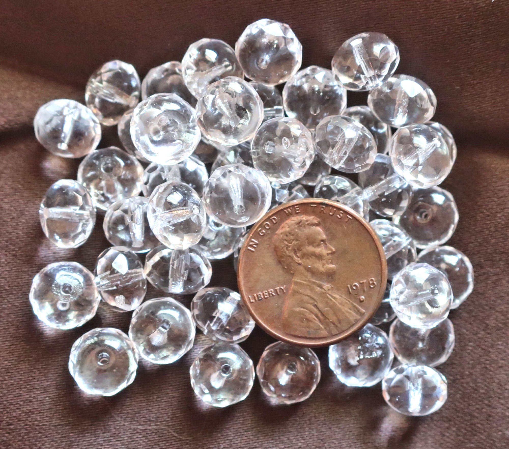 25 crystal clear faceted puffy rondelle beads - 6 x 9mm Czech glass rondelles - C6825