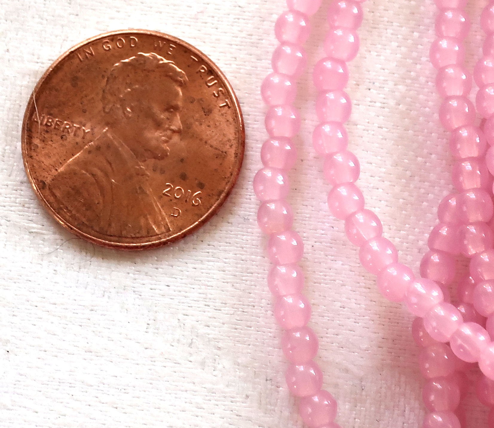 Lot of 100 3mm Milky Pink AB glass Czech glass druks; pressed glass, smooth, round druk beads C8401 - Glorious Glass Beads