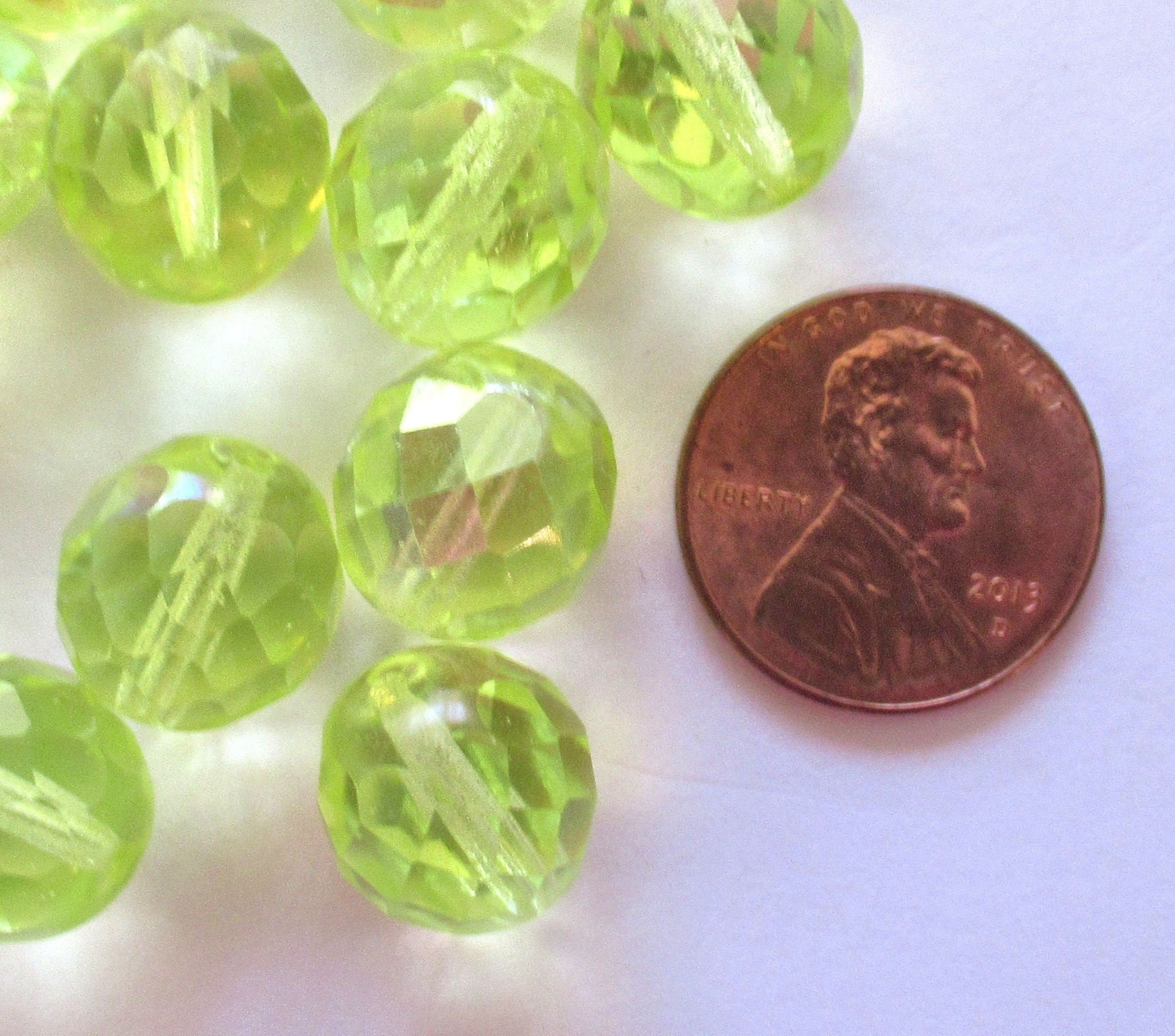 Ten Czech glass fire polished faceted round beads - 12mm jonquil yellow ab beads C00211