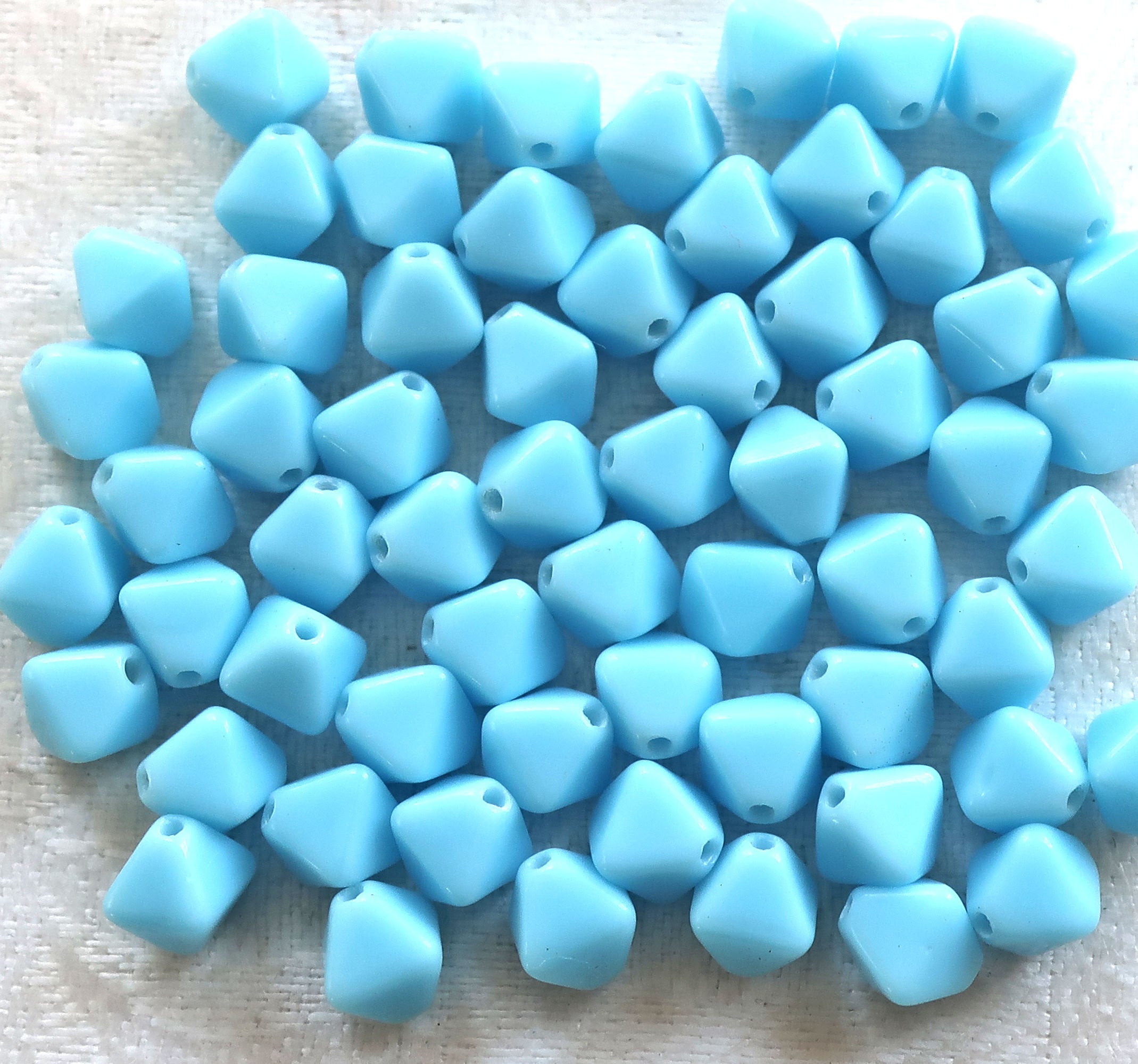 Lot of fifty 6mm opaque Turquoise Blue bicones, Czech glass bicone beads, C5901 - Glorious Glass Beads