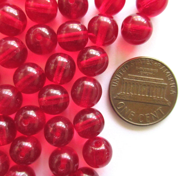 25 8mm Czech glass beads - light garnet red smooth round druk beads - C0082