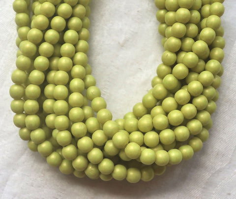 Lot of 50 6mm Czech glass beads, druks, opaque Pacific Honeydew, chartreuse green smooth round druk beads C03150 - Glorious Glass Beads