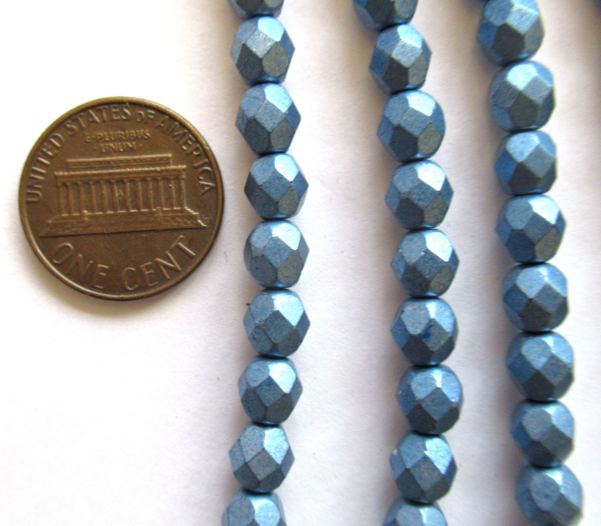 25 6mm faceted round Czech glass slate blue beads - Saturated Metallic Little Boy Blue beads - C0024