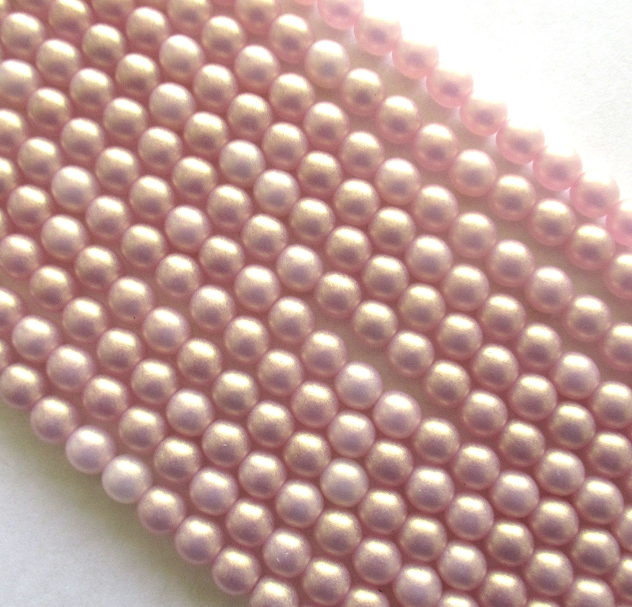 50 6mm Czech glass druk beads - Matte Sueded Gold Milky Pink smooth round druks - C0036