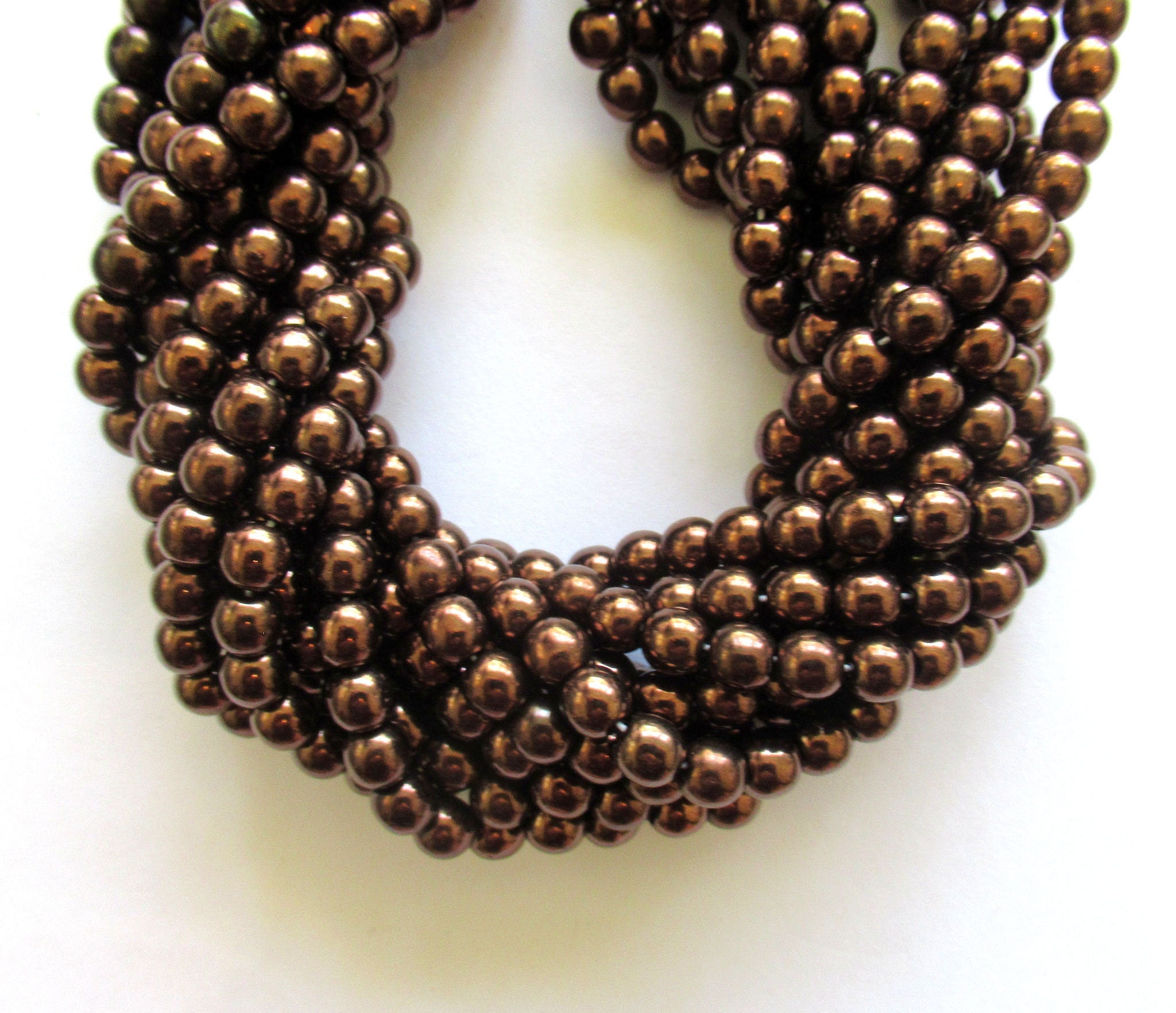 Lot of fifty 6mm Czech glass druks - metallic medium Bronze smooth round Czech glass druk beads C0094