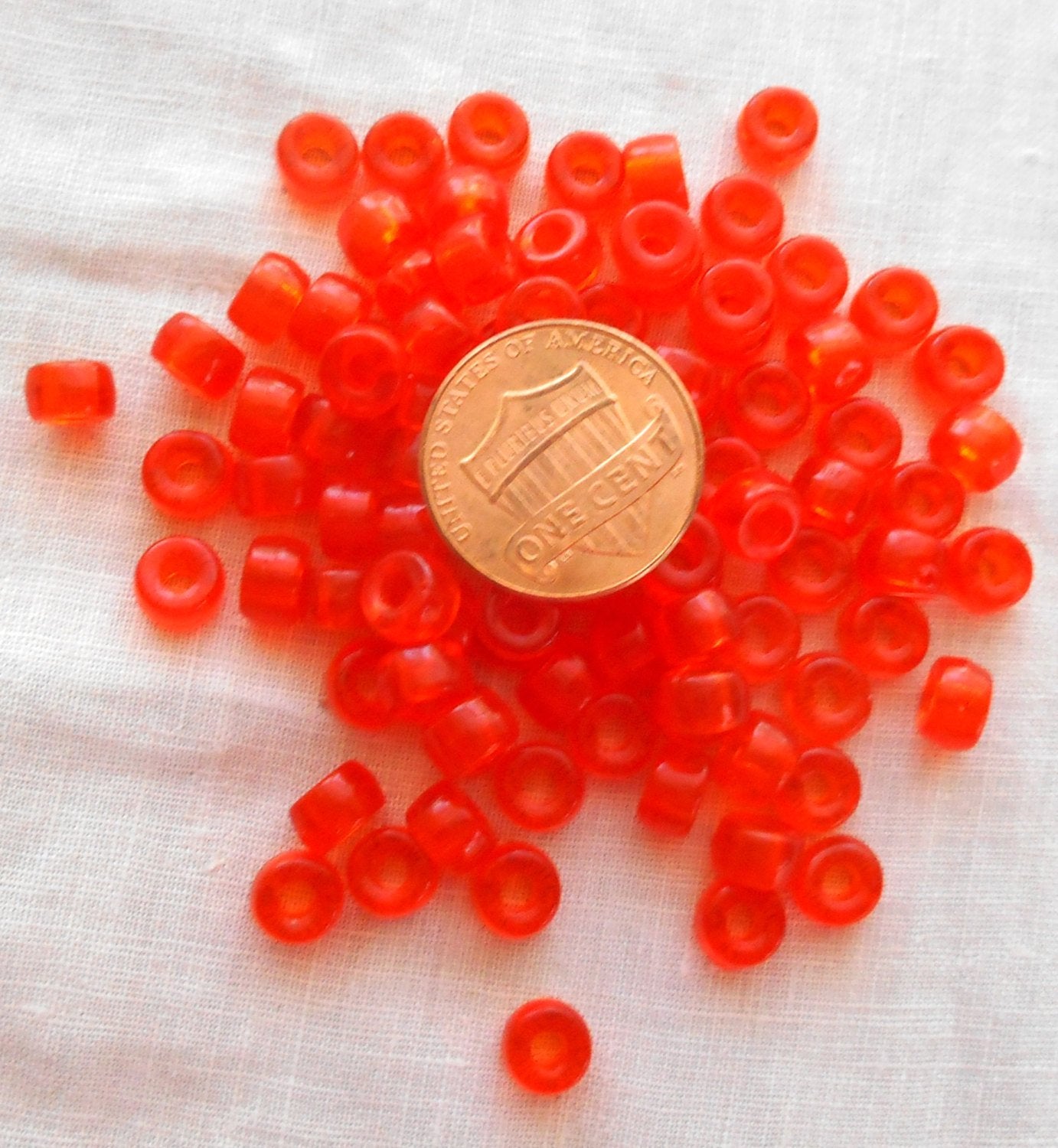 50 6mm Czech Hyacinth, Bright Orange, glass pony roller beads, large hole crow beads, C3550 - Glorious Glass Beads