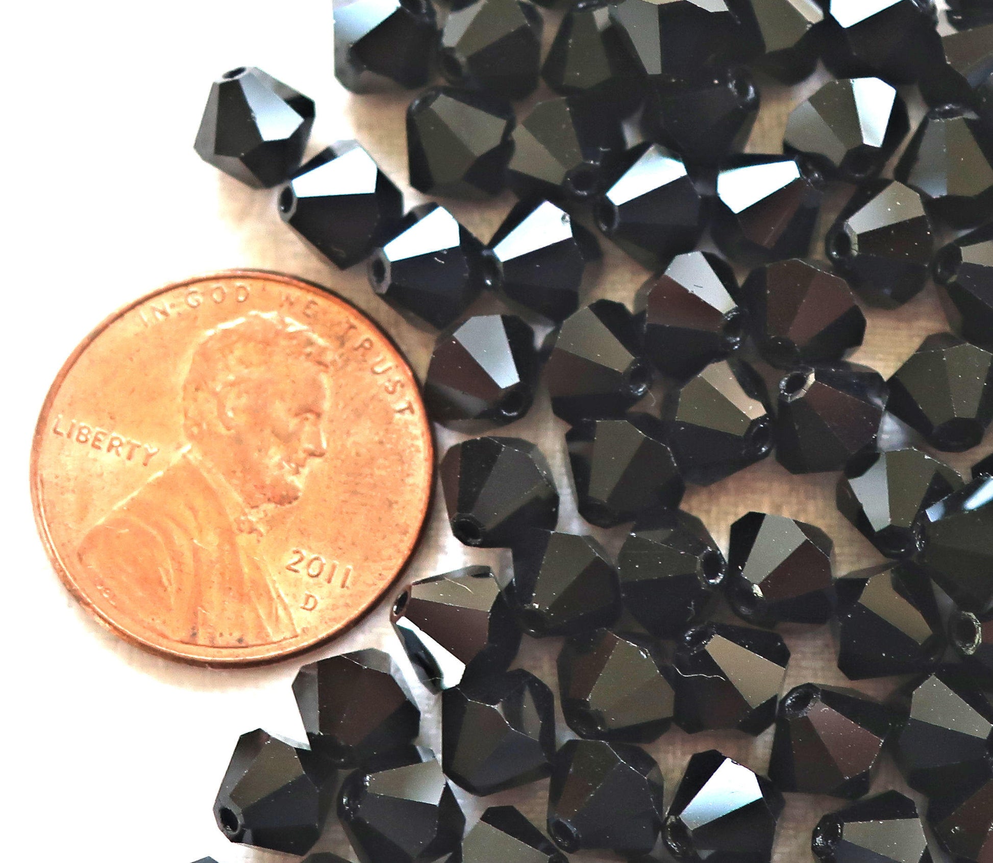 Lot of 24 6mm Czech opaque Jet Black glass faceted bicone beads, Preciosa Crystal black bicones 4801 - Glorious Glass Beads