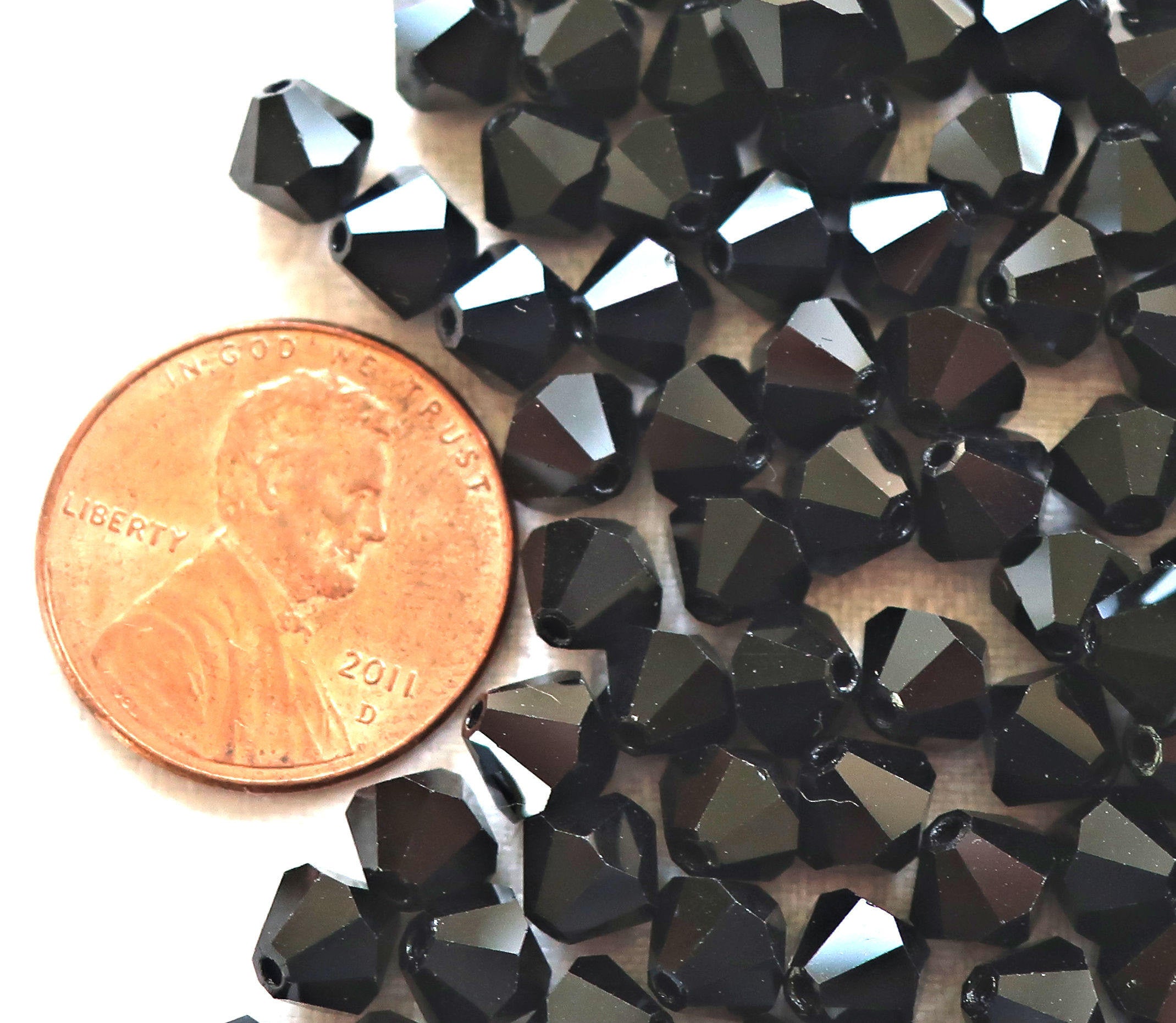 Lot of 24 6mm Czech opaque Jet Black glass faceted bicone beads, Preciosa Crystal black bicones 4801 - Glorious Glass Beads