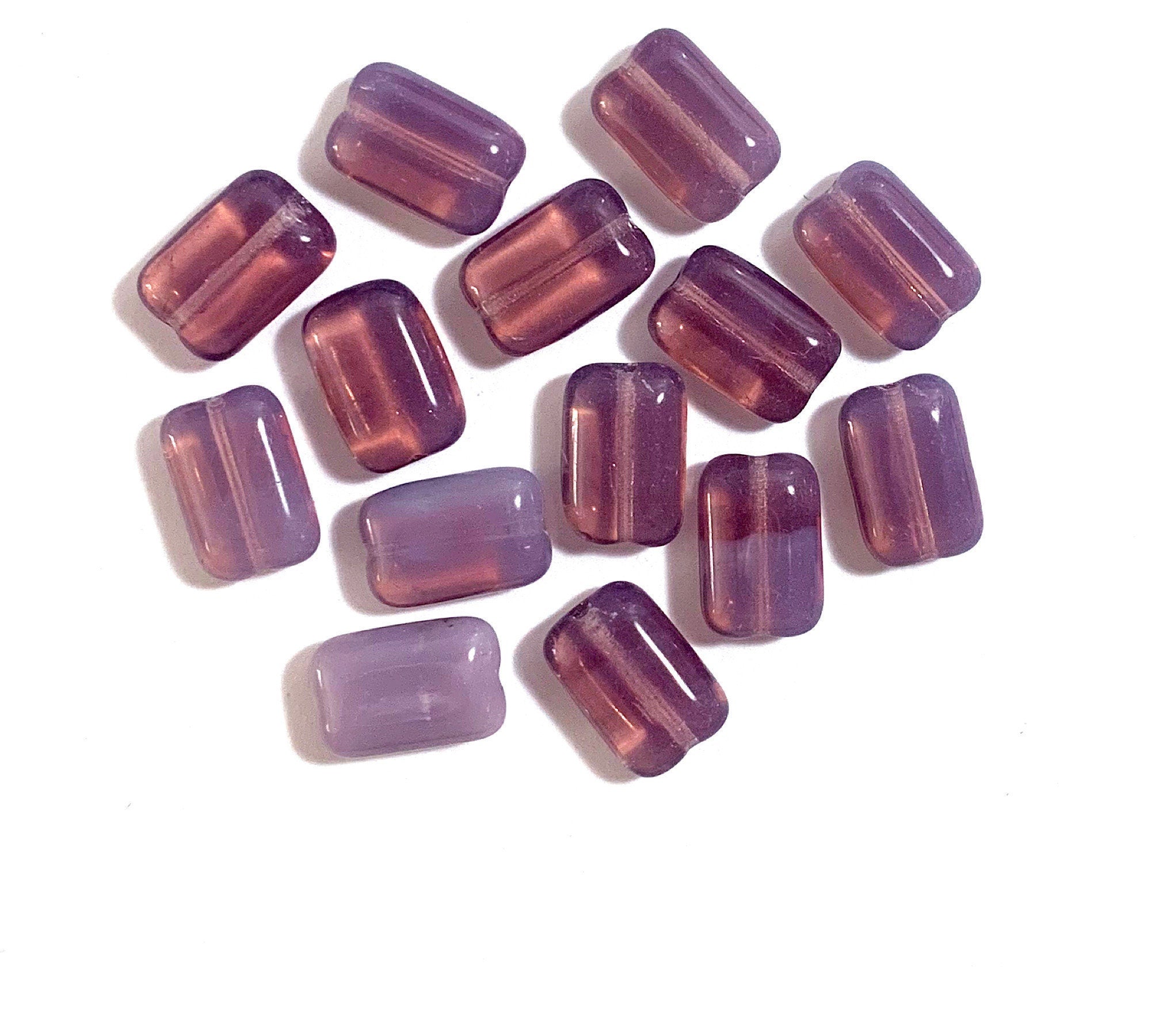 Ten Czech glass rectangular beads - purple, lilac opal rectangle beads - 12mm x 8mm, C0007