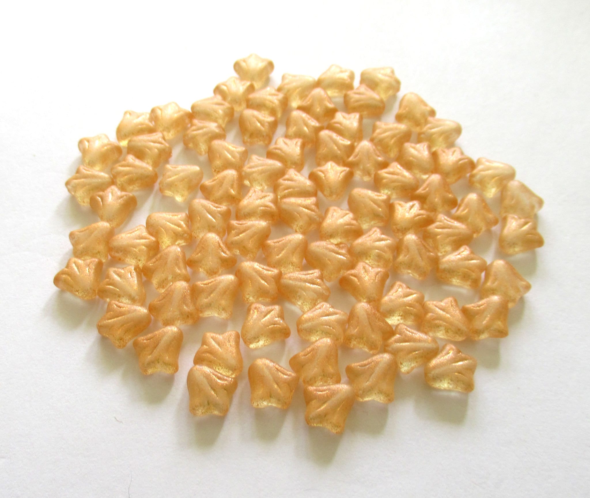 Lot of 25 9mm Czech glass flower beads - peach - light orange luster pressed glass lily flower beads C0085