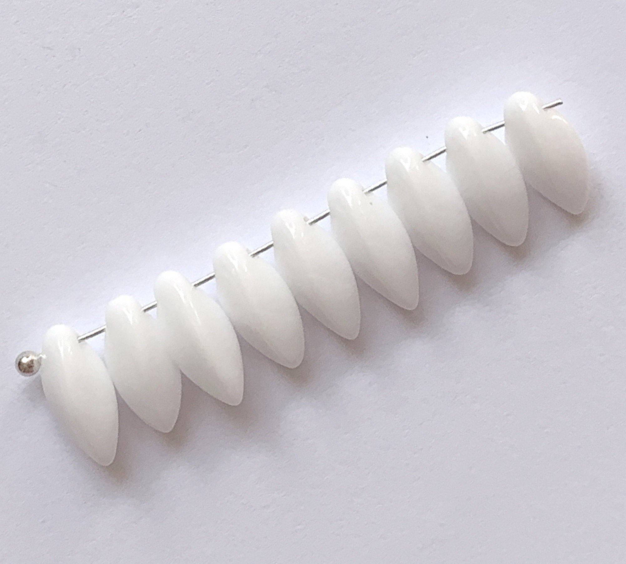 20 Czech glass twisted teardrop, petal or dagger beads - top drilled 6 x 12mm opaque white pressed glass beads C0201