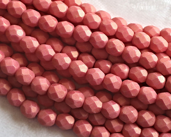 25 6mm Pacifica Watermelon opaque pink Czech glass beads, firepolished, faceted round beads, C5725 - Glorious Glass Beads