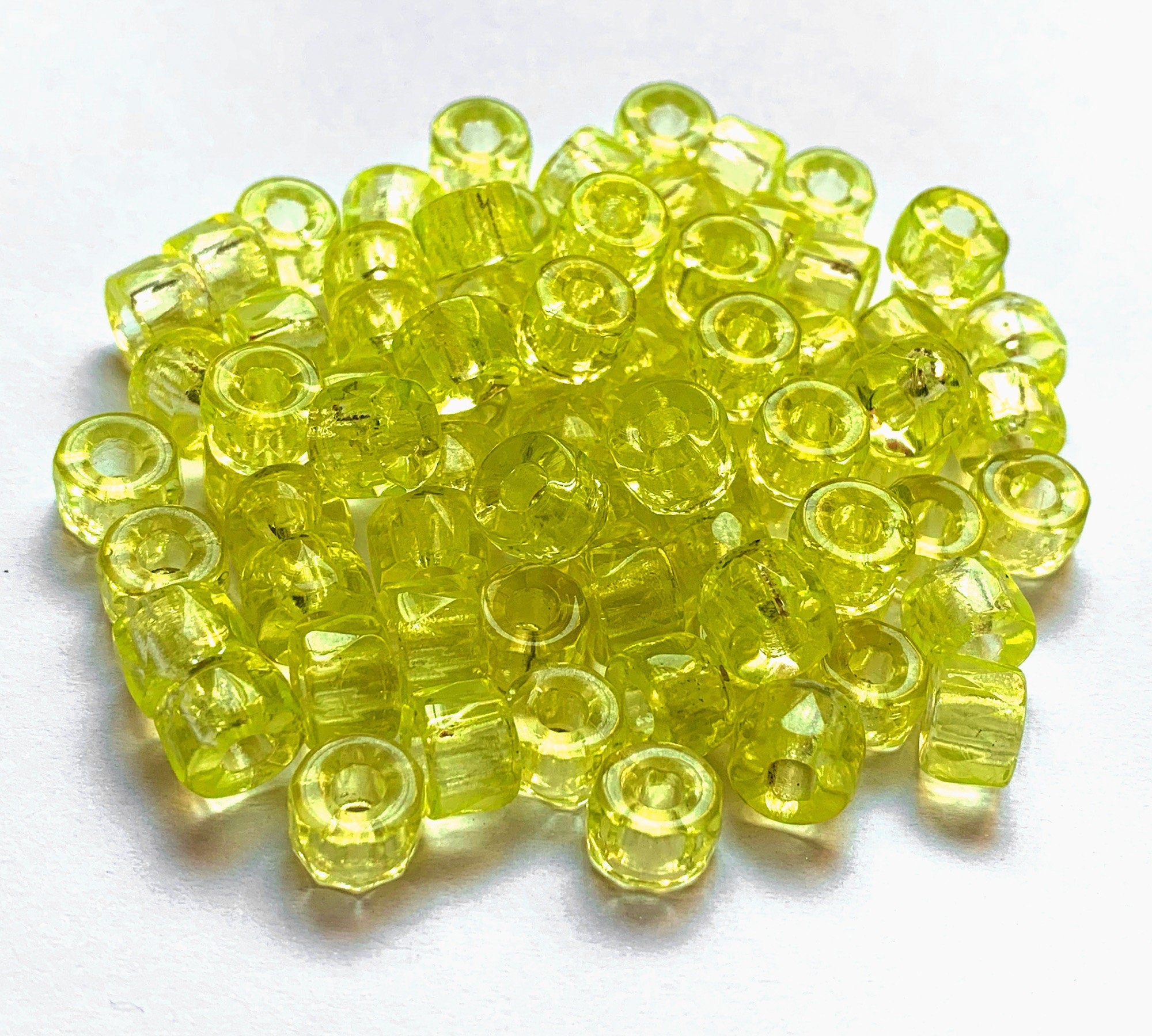 Lot of 25 9mm Czech glass faceted pony or roller beads - jonquil yellow - large hole glass crow beads C0951