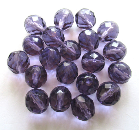 Ten Czech glass fire polished faceted round beads - 12mm purple violet tanzanite beads C0069