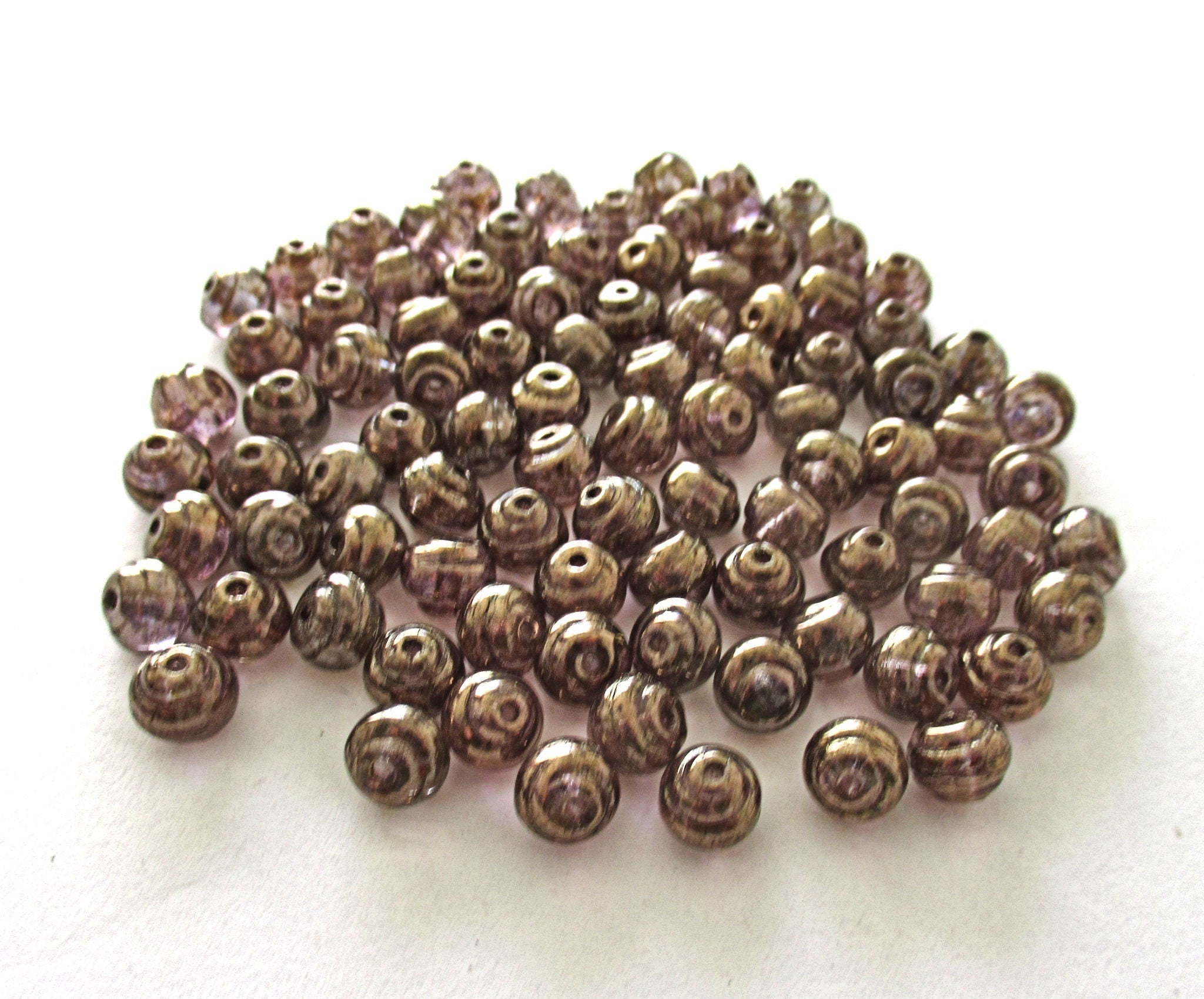 25 6mm Czech glass snail beads - baroque round iridescent lumi brown beads - C0052