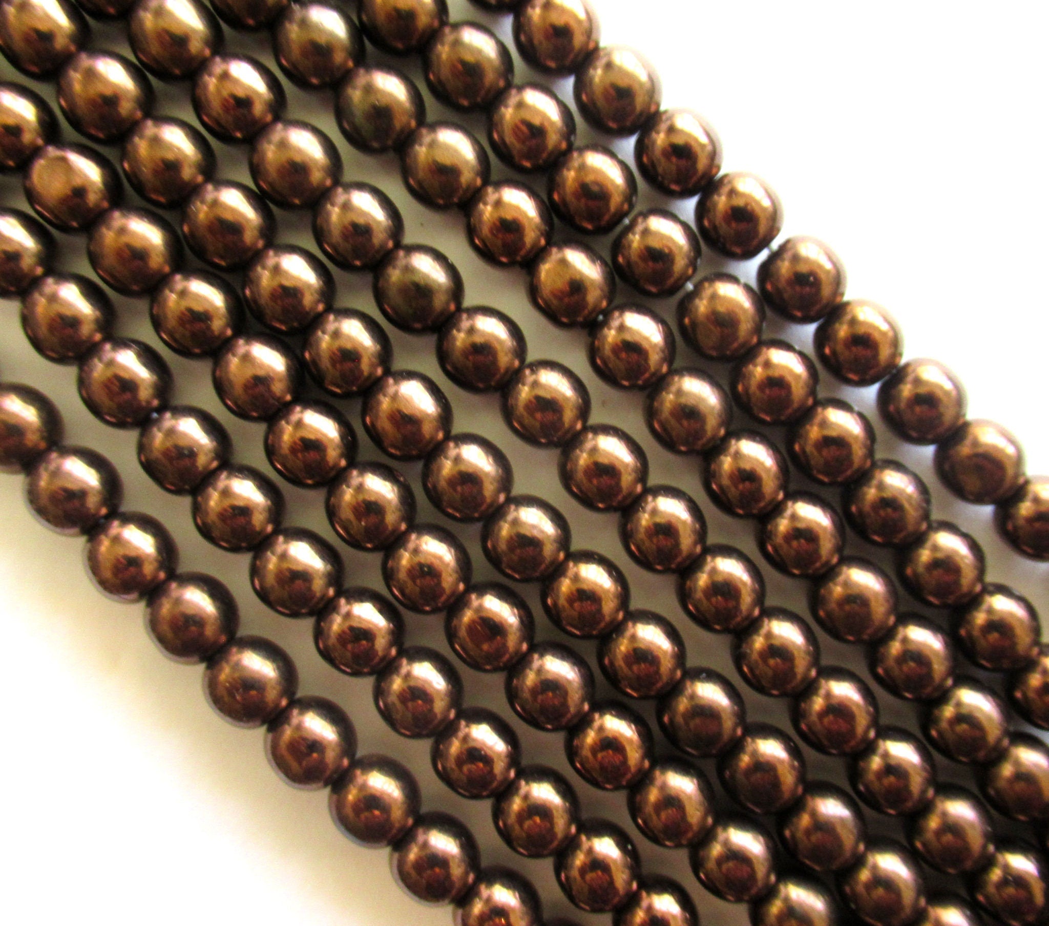 Lot of fifty 6mm Czech glass druks - metallic medium Bronze smooth round Czech glass druk beads C0094