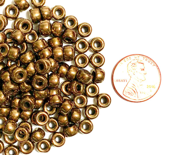 Fifty 6mm Czech light bronze pony roller beads, large hole glass crow beads - C0047