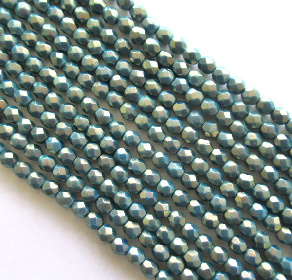 Fifty faceted round Czech glass beads - 4mm fire polished halo ethereal azurite opaque blue beads - C0047