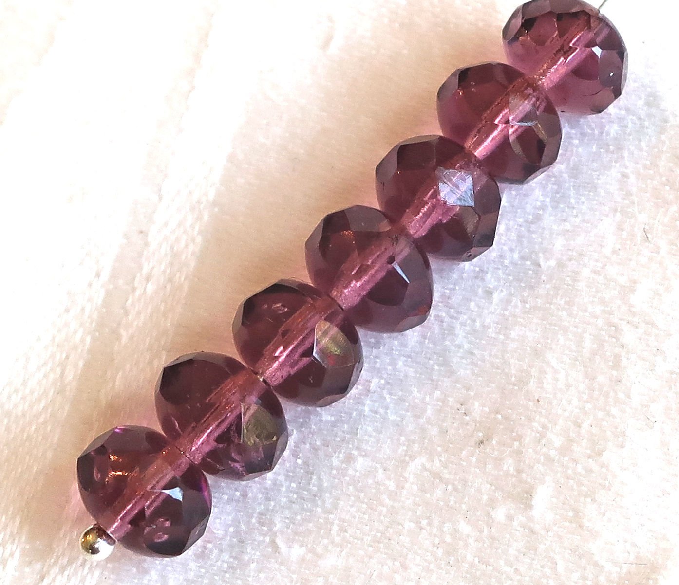 25 Czech glass faceted puffy rondelles, 6 x 8mm transparent amethyst or purple, rondelle beads on sale 3801 - Glorious Glass Beads