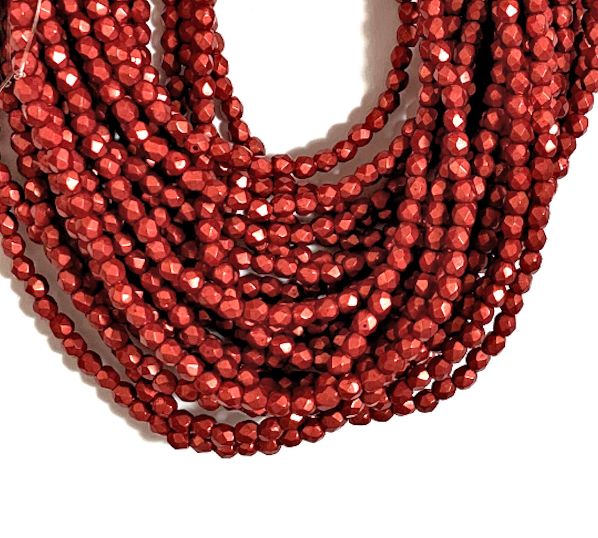 50 3mm saturated metallic cherry tomato red Czech glass beads, round, faceted fire polished beads C0076