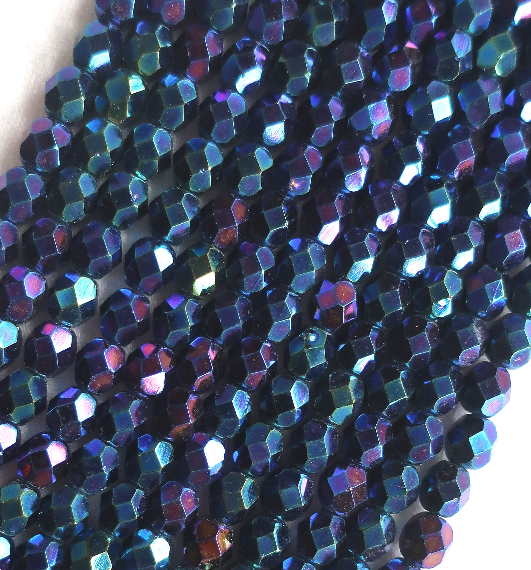 Lot of 25 6mm Blue Iris Czech glass beads, firepolished, faceted round beads C1501 - Glorious Glass Beads