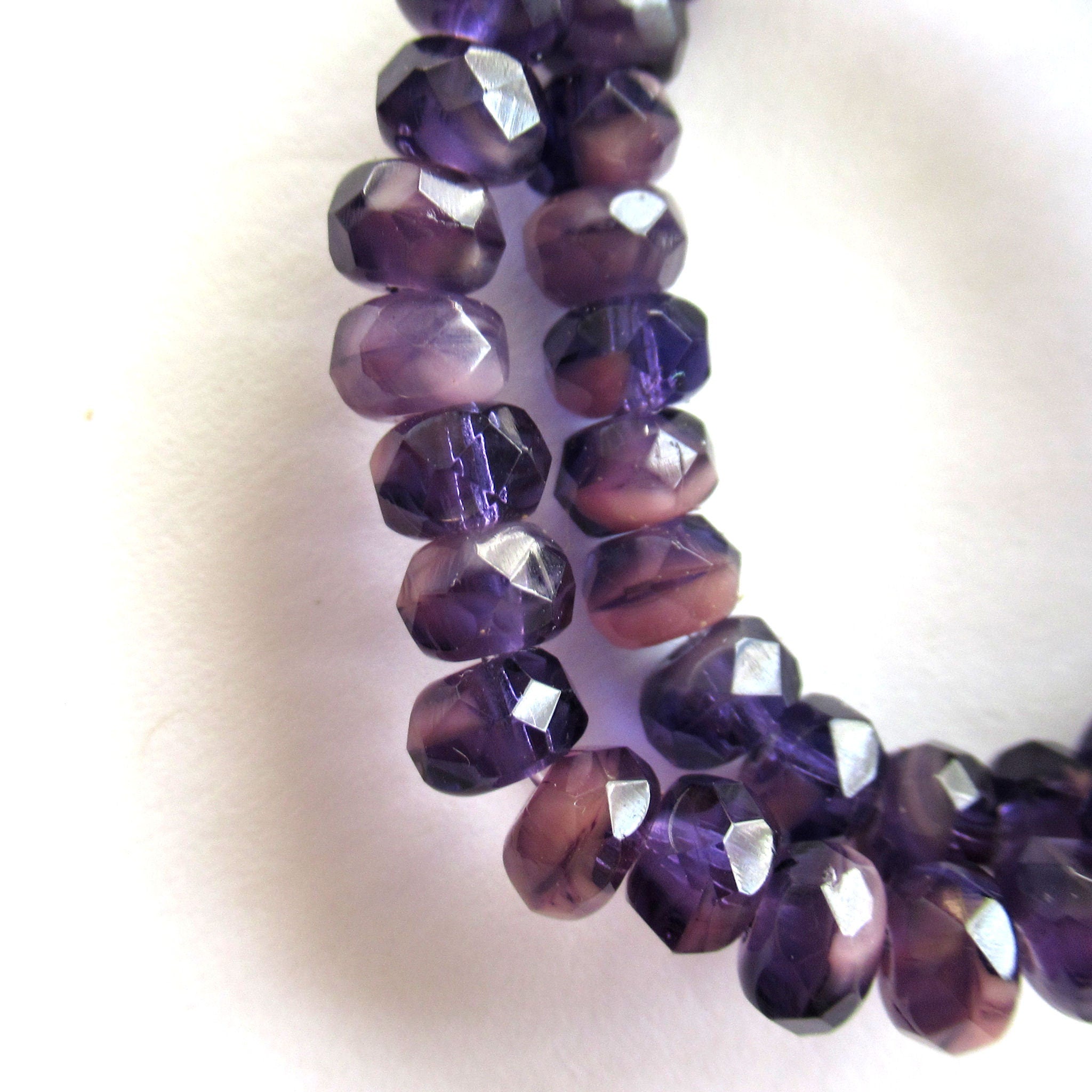 30 small Czech glass puffy rondelle beads - 3 x 5mm amethyst / purple / tanzanite & pink color mix faceted rondelles 00521