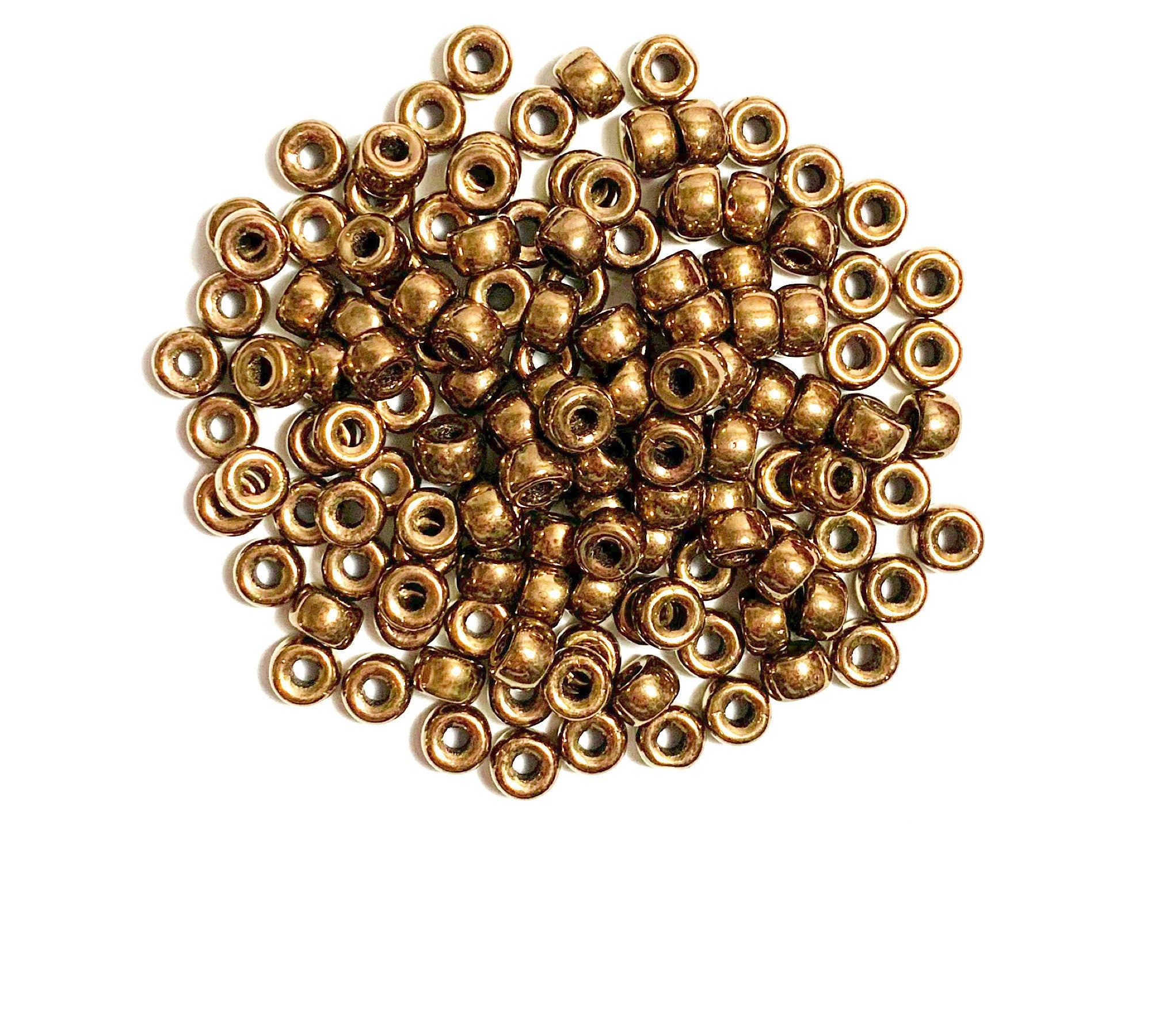Fifty 6mm Czech light bronze pony roller beads, large hole glass crow beads - C0047