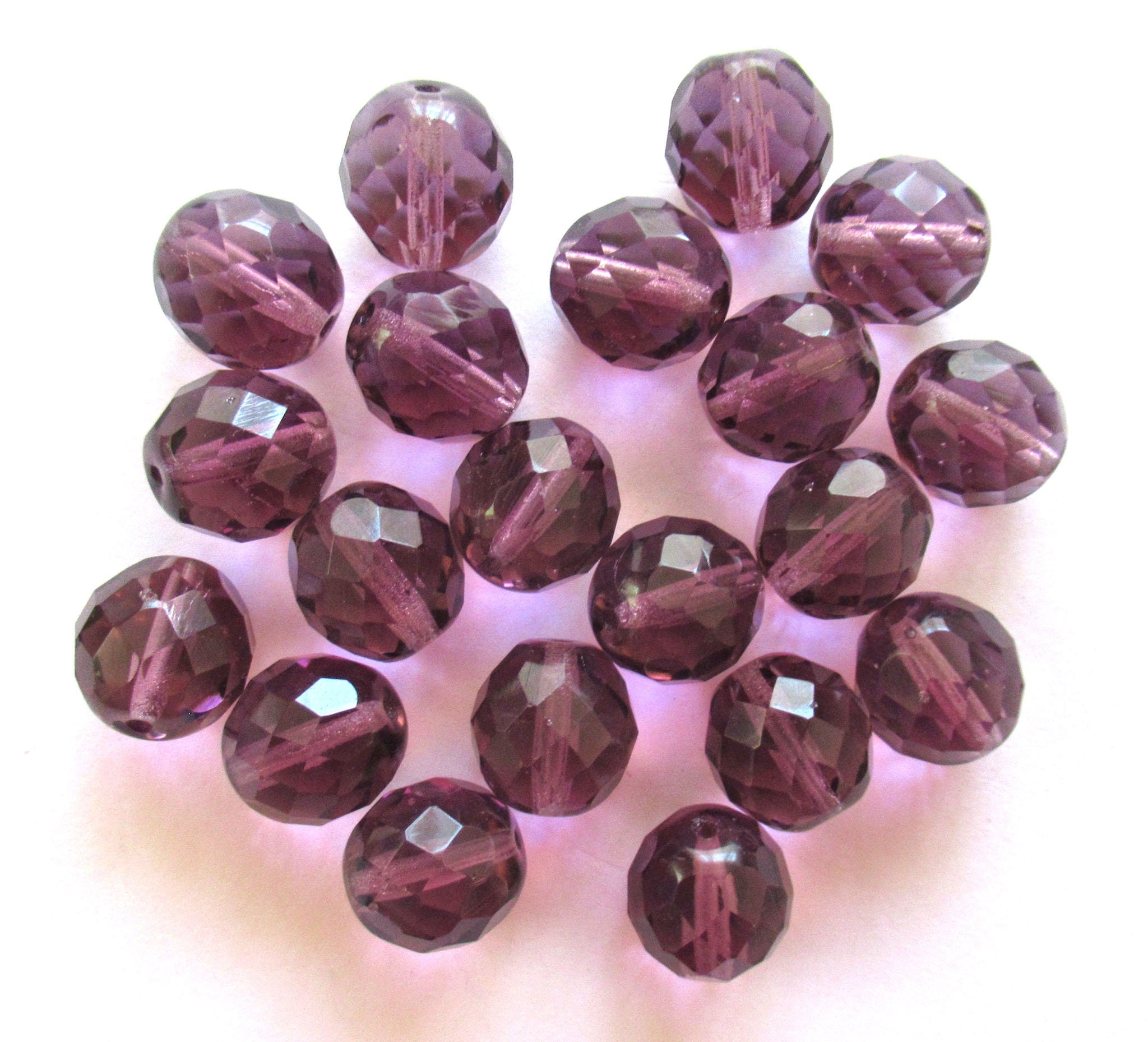 Ten Czech glass fire polished faceted round beads - 12mm amethyst purple beads C00101