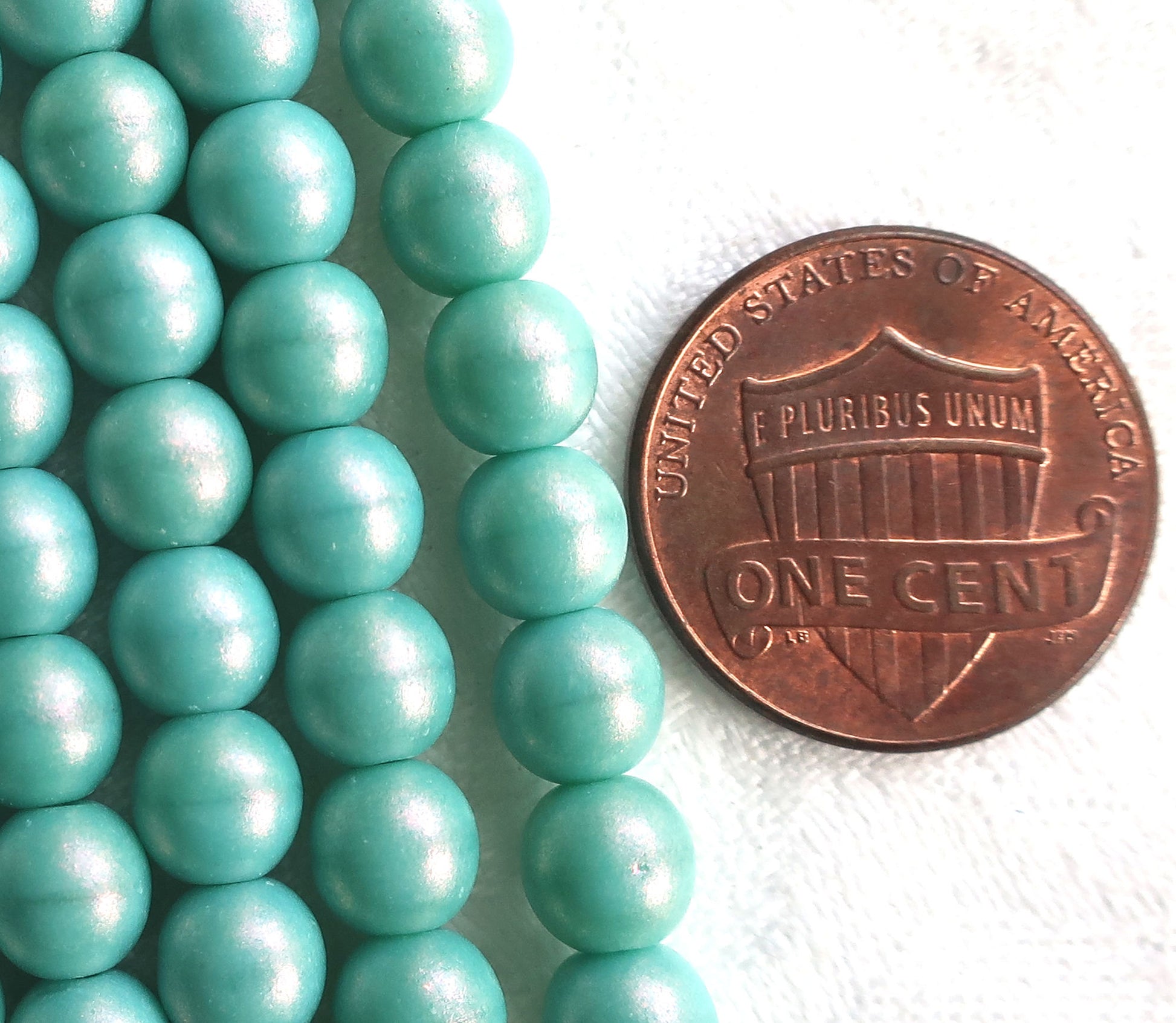 Lot of 50 6mm Czech glass beads, Opaque Cosmic Twinkle Turquoise blue luster smooth round druk beads 22150 - Glorious Glass Beads