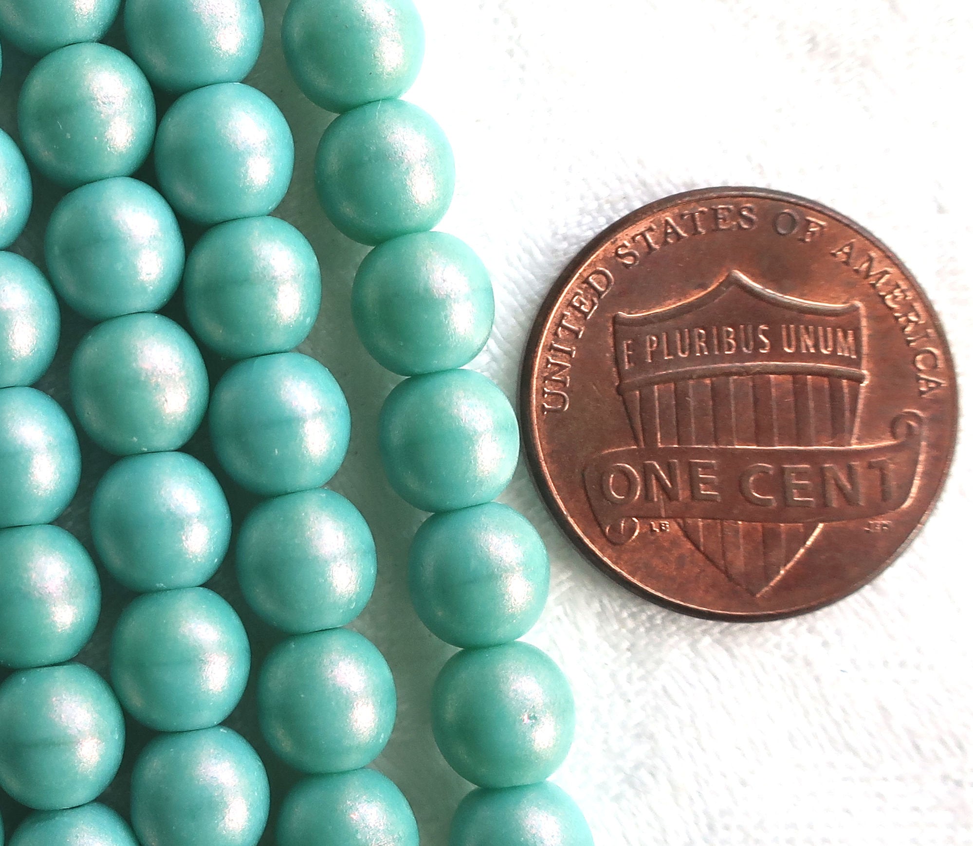 Lot of 50 6mm Czech glass beads, Opaque Cosmic Twinkle Turquoise blue luster smooth round druk beads 22150 - Glorious Glass Beads