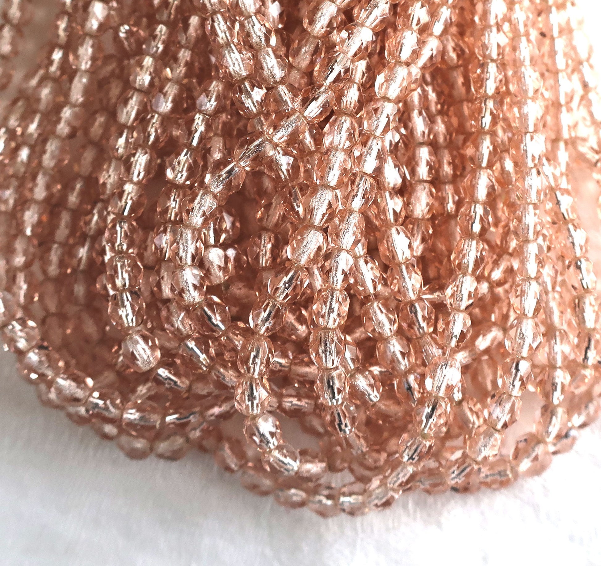 Lot of 50 4mm Rosaline pink, silver lined Czech glass beads, firepolished faceted round beads C5550 - Glorious Glass Beads