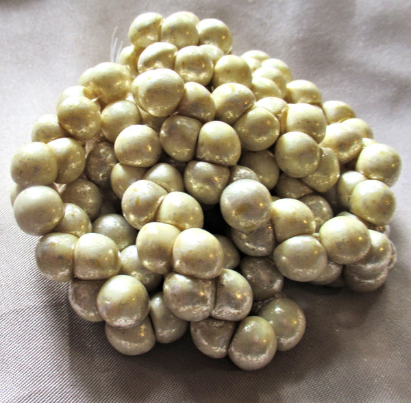 Lot of 30 8 x 9mm Czech glass mushroom or button beads - opaque off white with a mercury finish - neutral pressed glass beads C4725