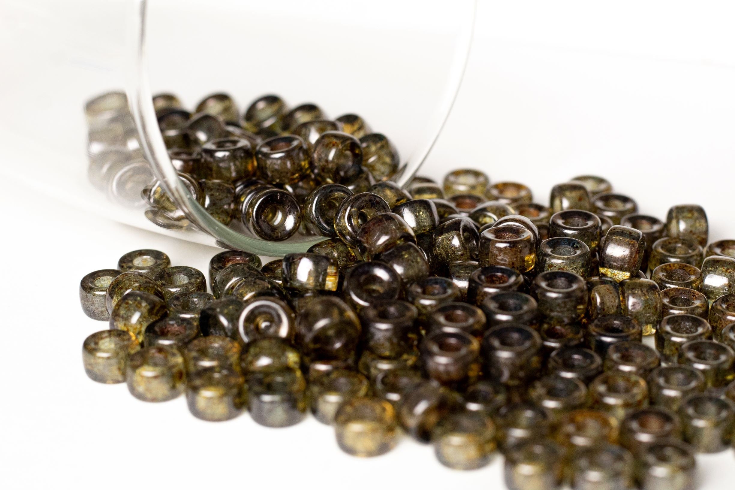 Lot of 25 9mm Lumi Green Czech glass pony, roller beads, large hole crow beads, C0059