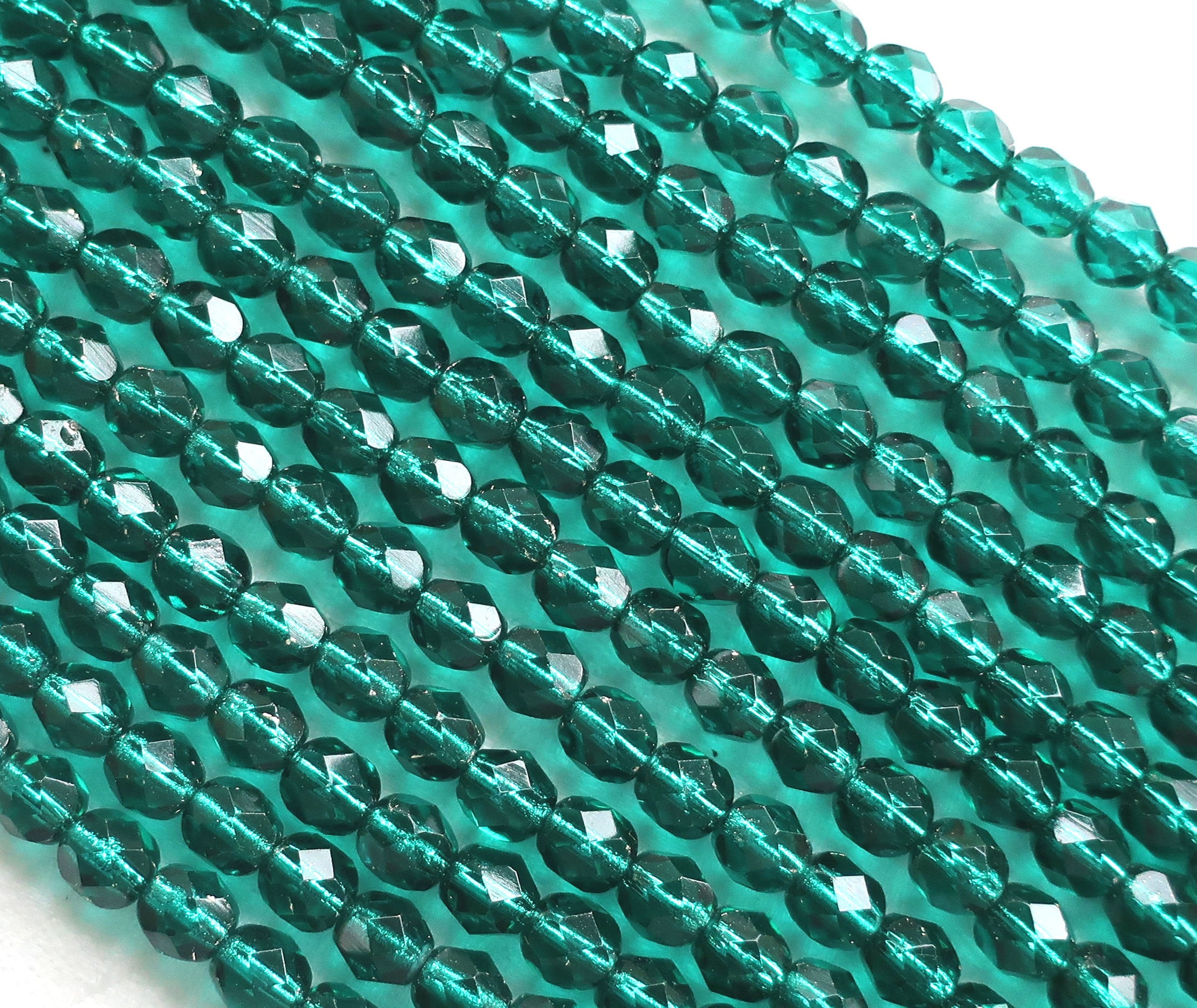 Lot of 25 6mm viridian, teal blue Czech glass beads, silver lined, firepolished, faceted round beads C0325 - Glorious Glass Beads