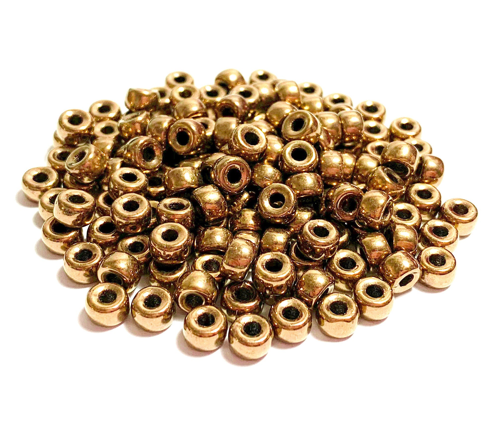 Fifty 6mm Czech light bronze pony roller beads, large hole glass crow beads - C0047