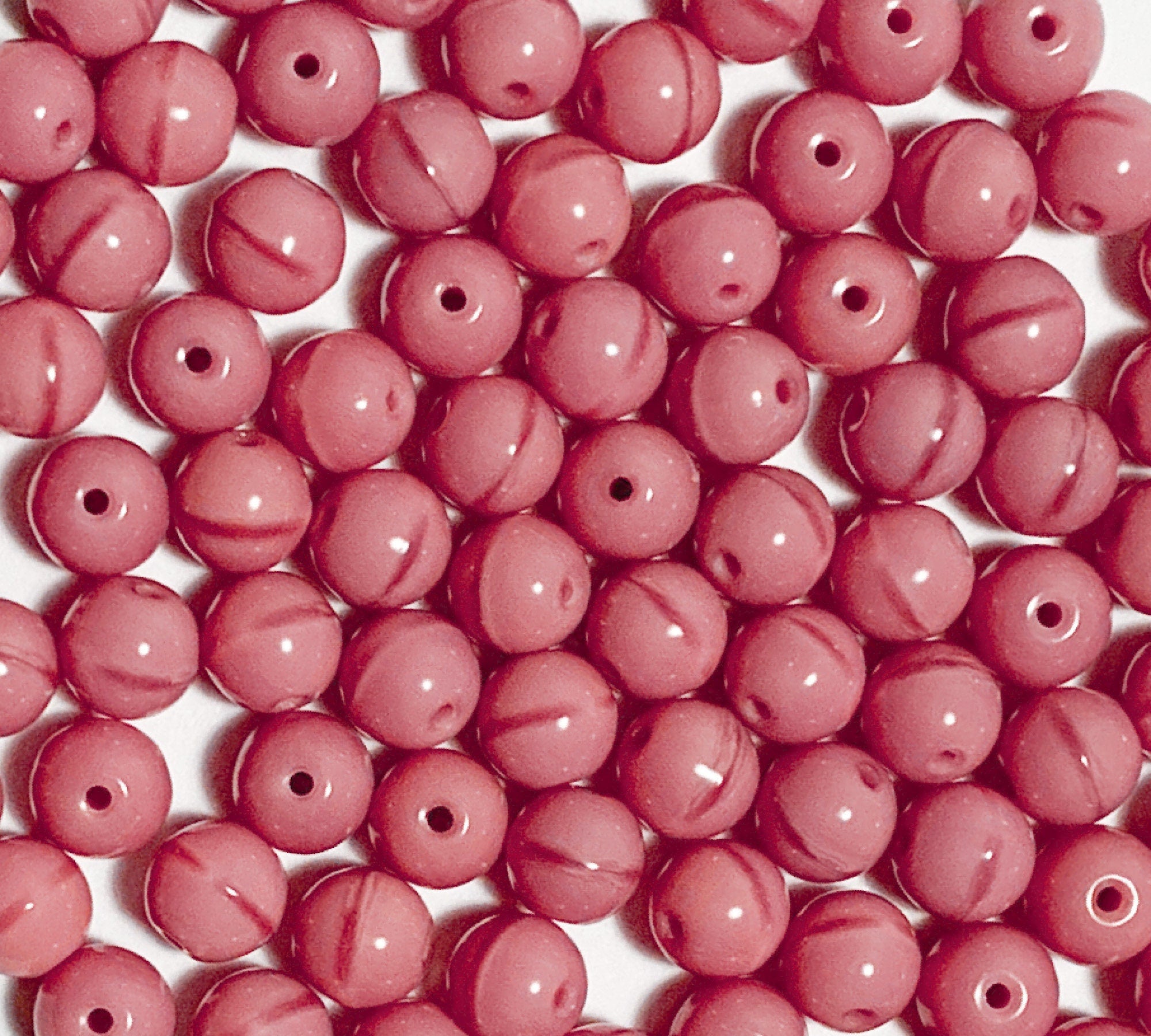 Lot of 50 6mm Czech glass druks, opaque pink satin smooth round druk beads C0077