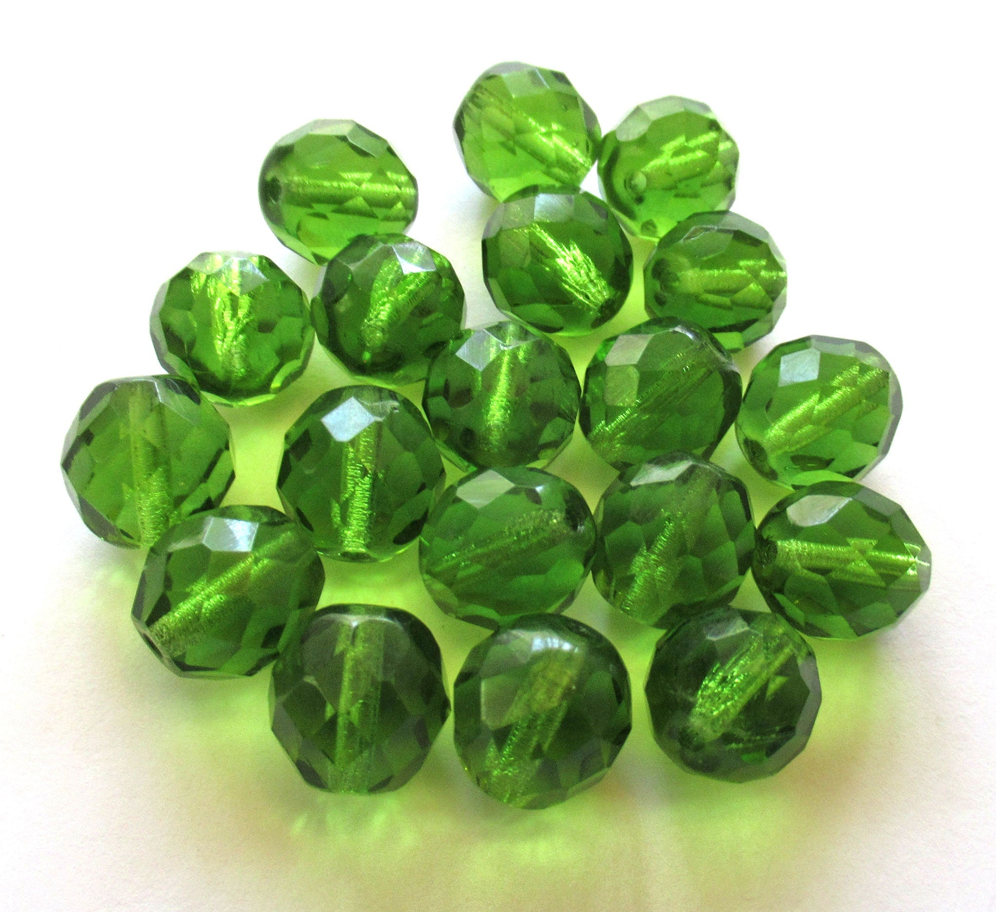 Ten Czech glass fire polished faceted round beads - 12mm olive olivine green beads C0026