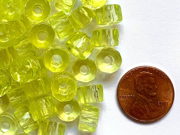 Lot of 25 9mm Czech glass faceted pony or roller beads - jonquil yellow - large hole glass crow beads C0951