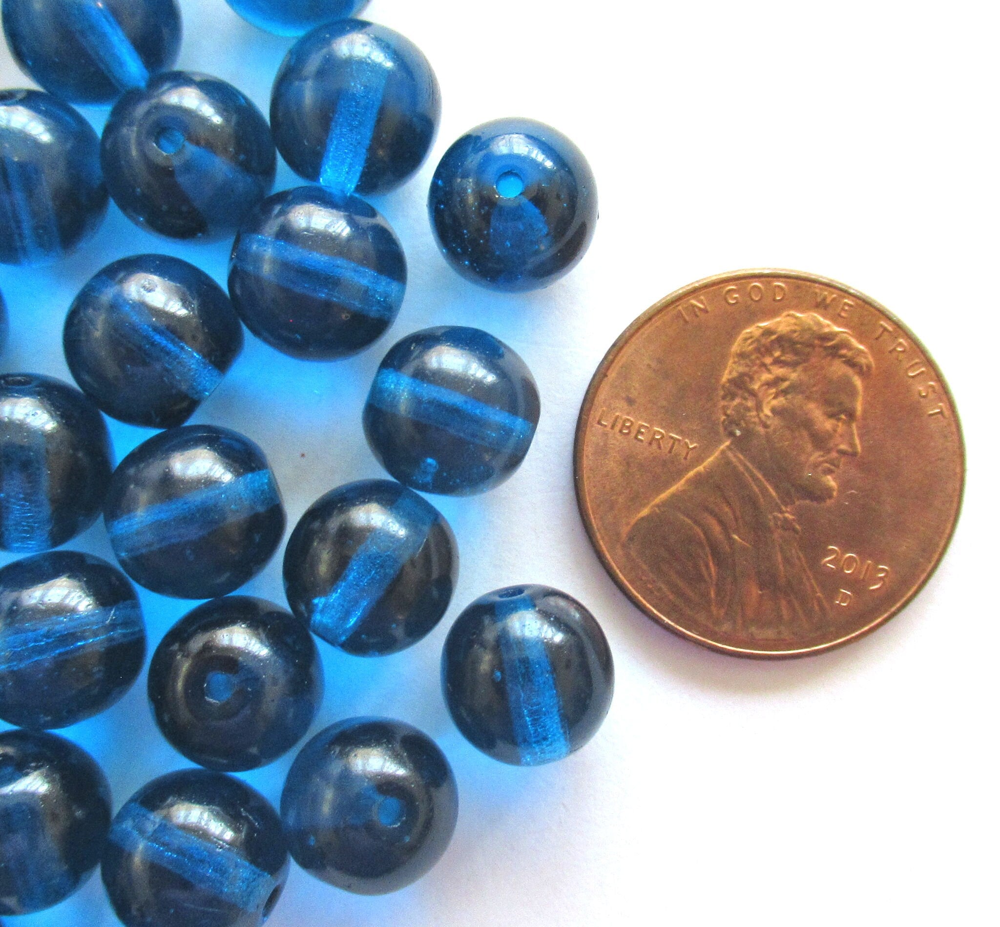 25 8mm Czech glass druk beads - Capri Blue smooth round druks C0062