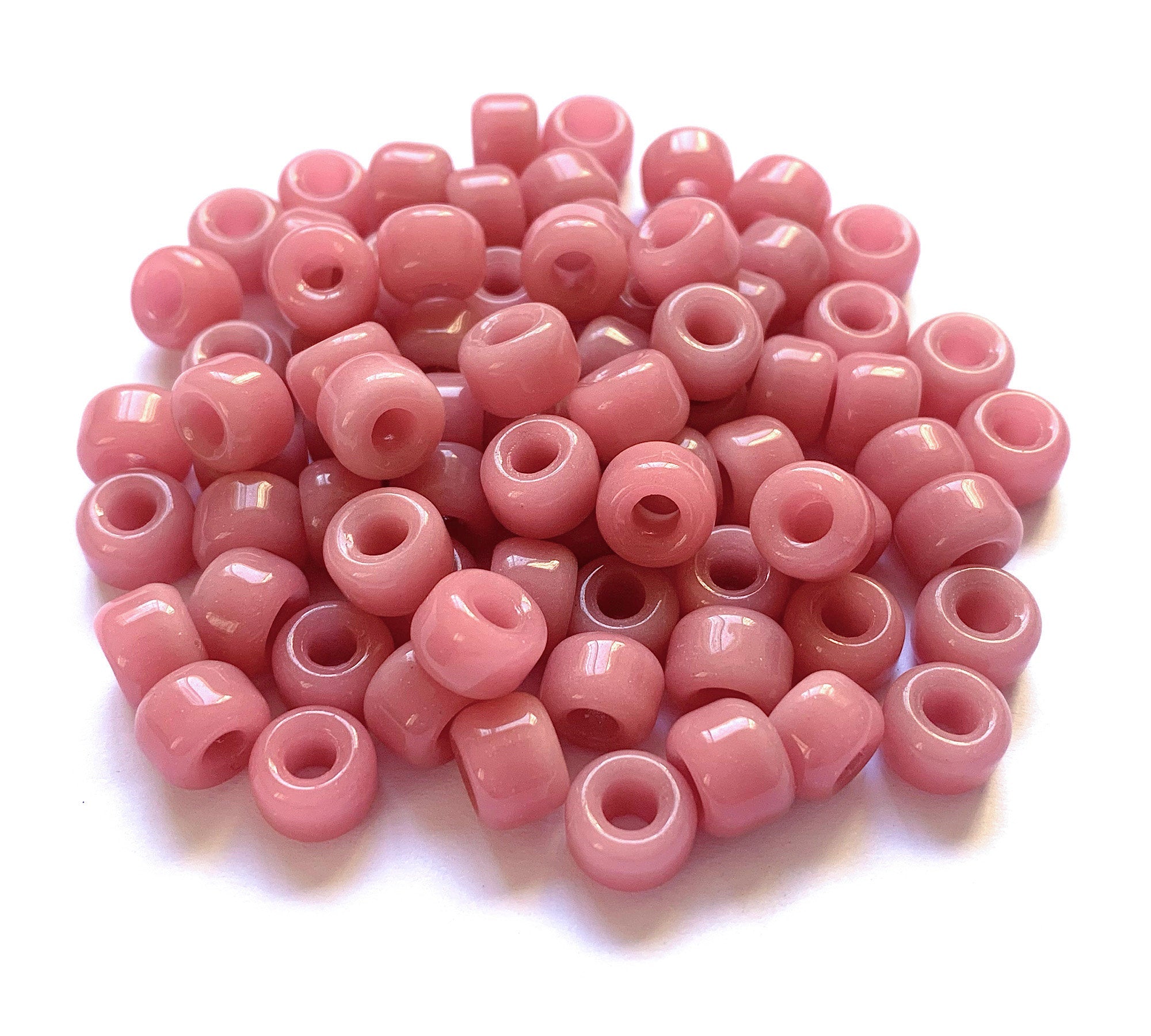 Twenty-five 9mm Czech glass pony, crow, roller beads - translucent milky pink opal large hole beads - C0082