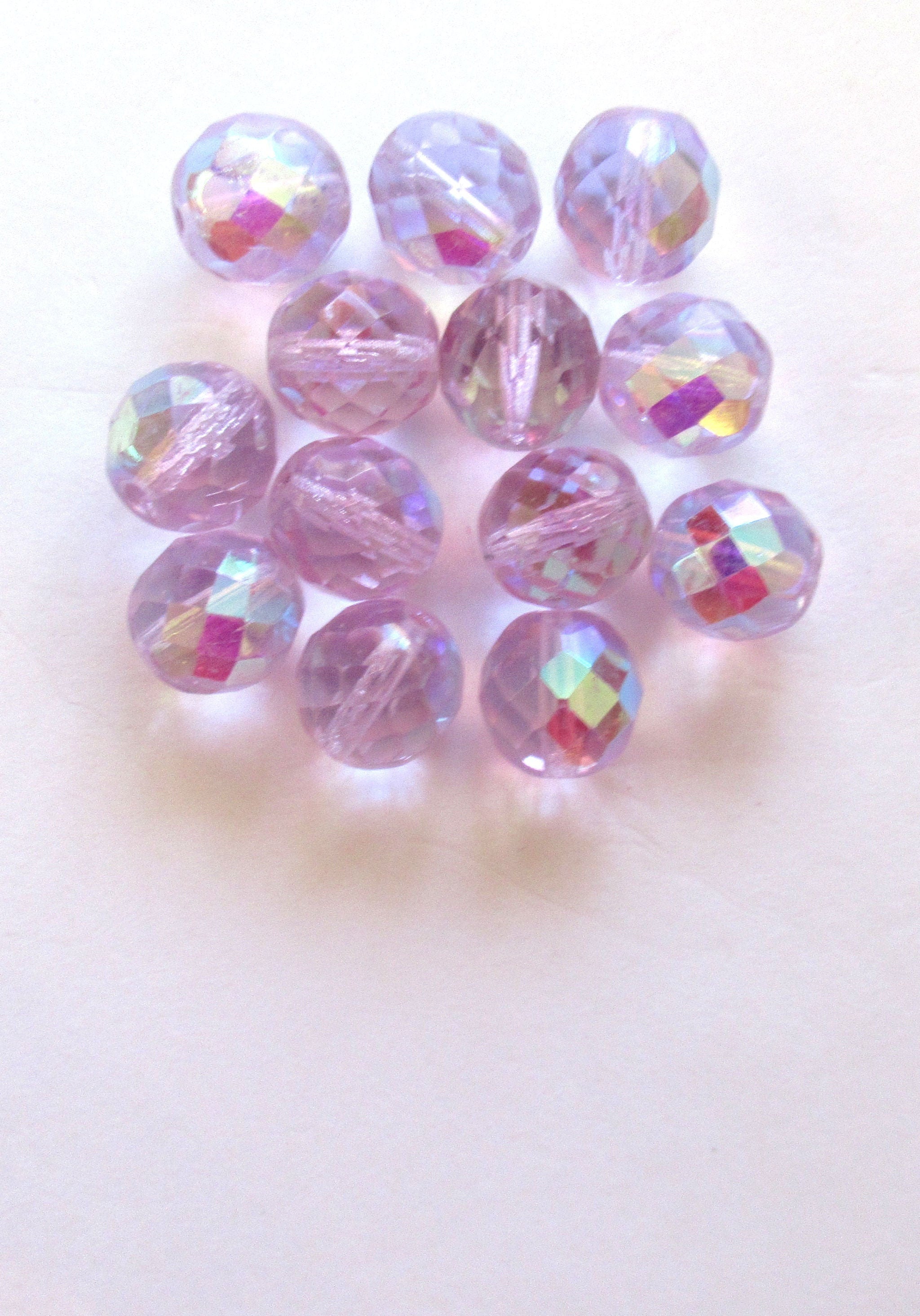Ten large 12mm Czech glass fire polished faceted round beads - alexandrite, lilac, lavender AB beads C0089