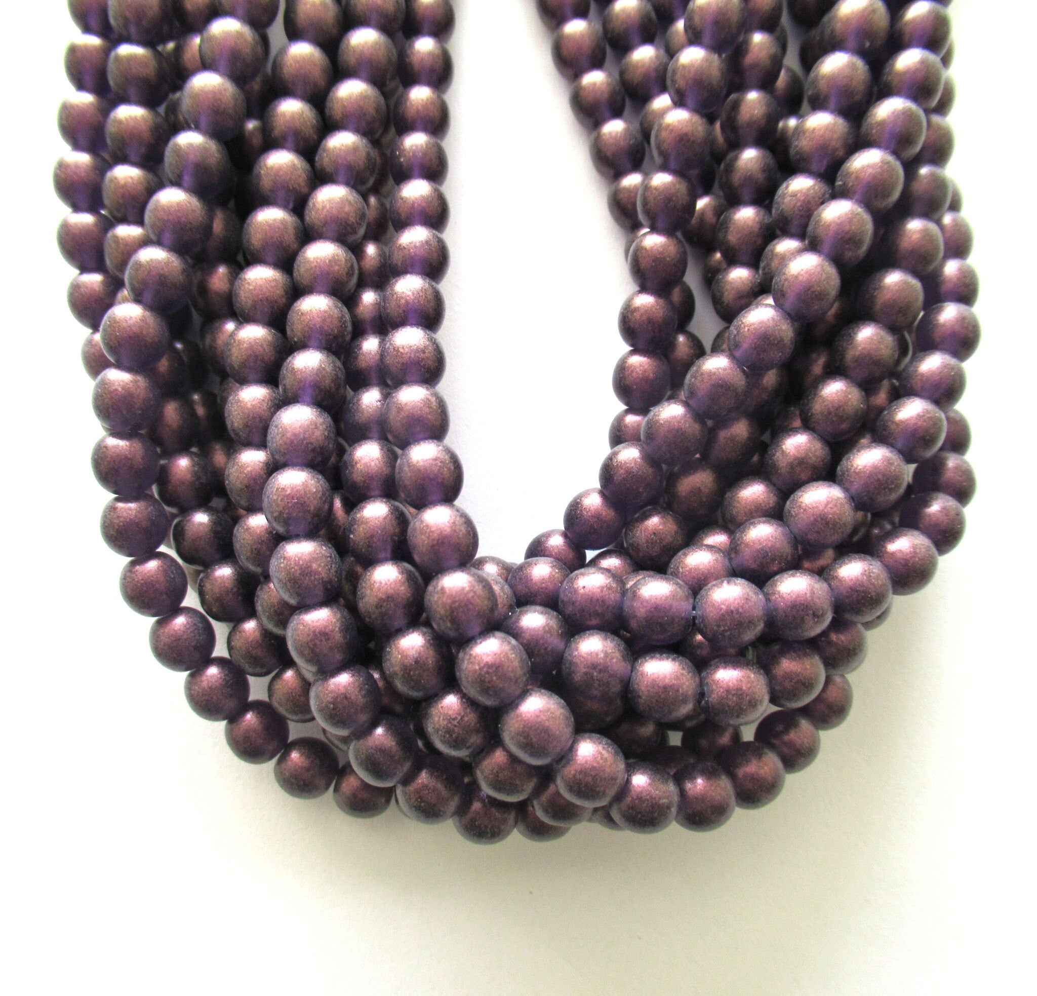 50 6mm Czech glass druk beads - Purple Amethyst Tanzanite Cosmic Twinkle pressed glass round druks - C076