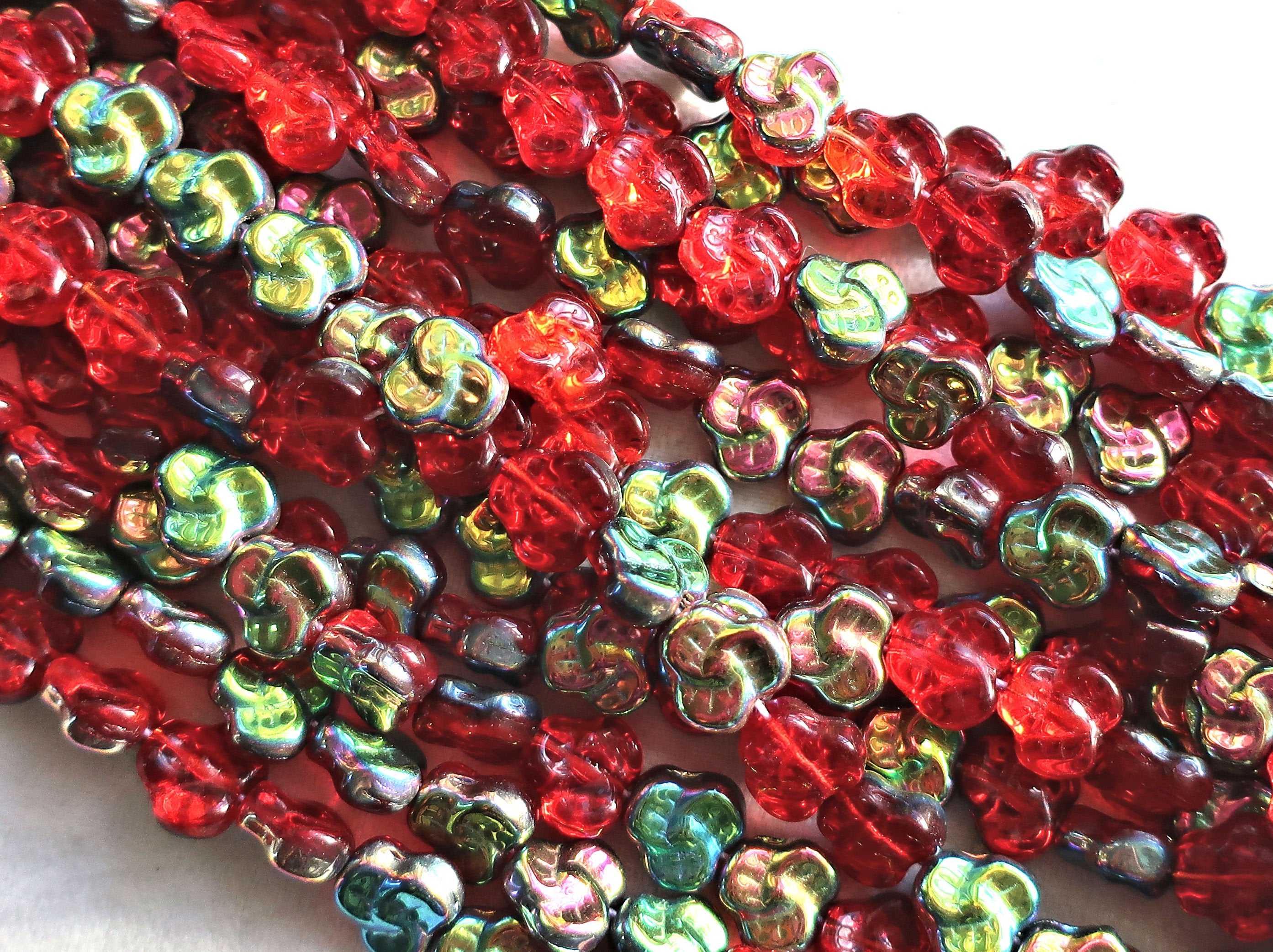 Lot of 25 9mm Czech flat Red Pansy beads, light siam ruby red vitral flower beads C0046