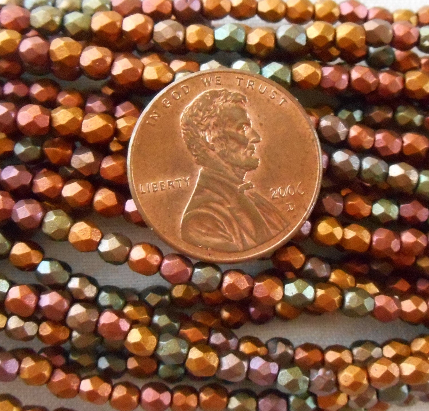 50 3mm Matte Metallic Bronze Iris Czech glass beads, fire polished, faceted round beads in gold tones, C1550