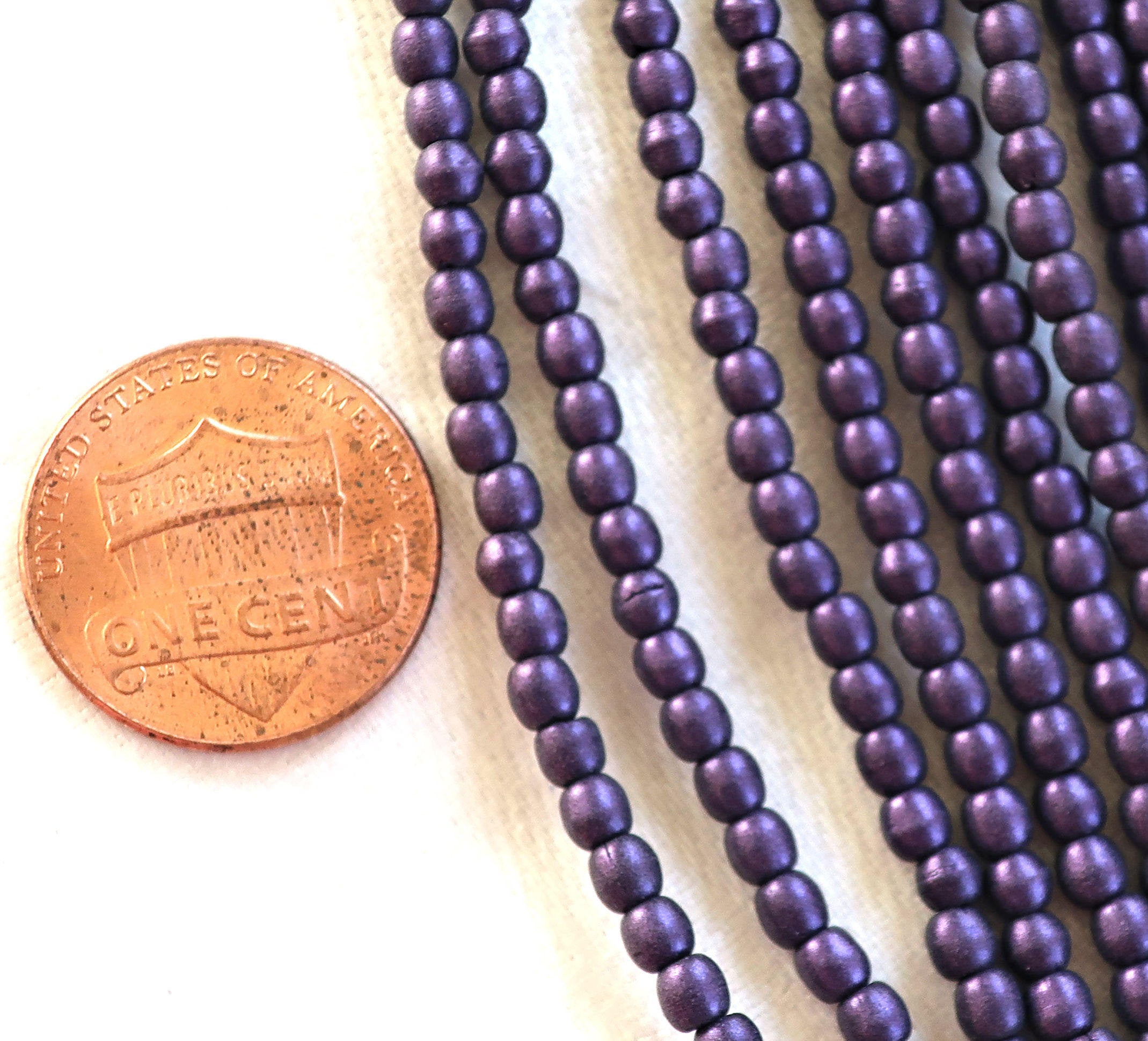 Lot of 100 3mm metallic suede purple Czech glass druks, smooth round druk beads C5601 - Glorious Glass Beads