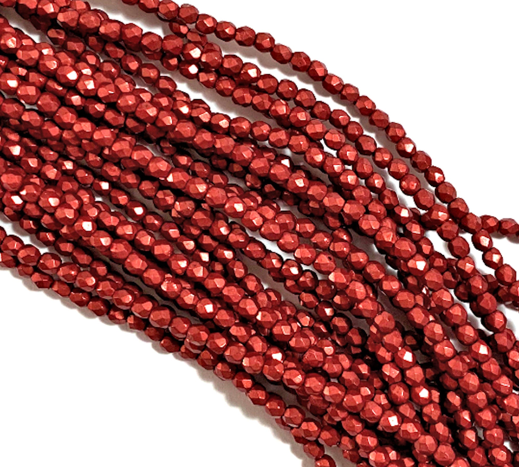 50 3mm saturated metallic cherry tomato red Czech glass beads, round, faceted fire polished beads C0076