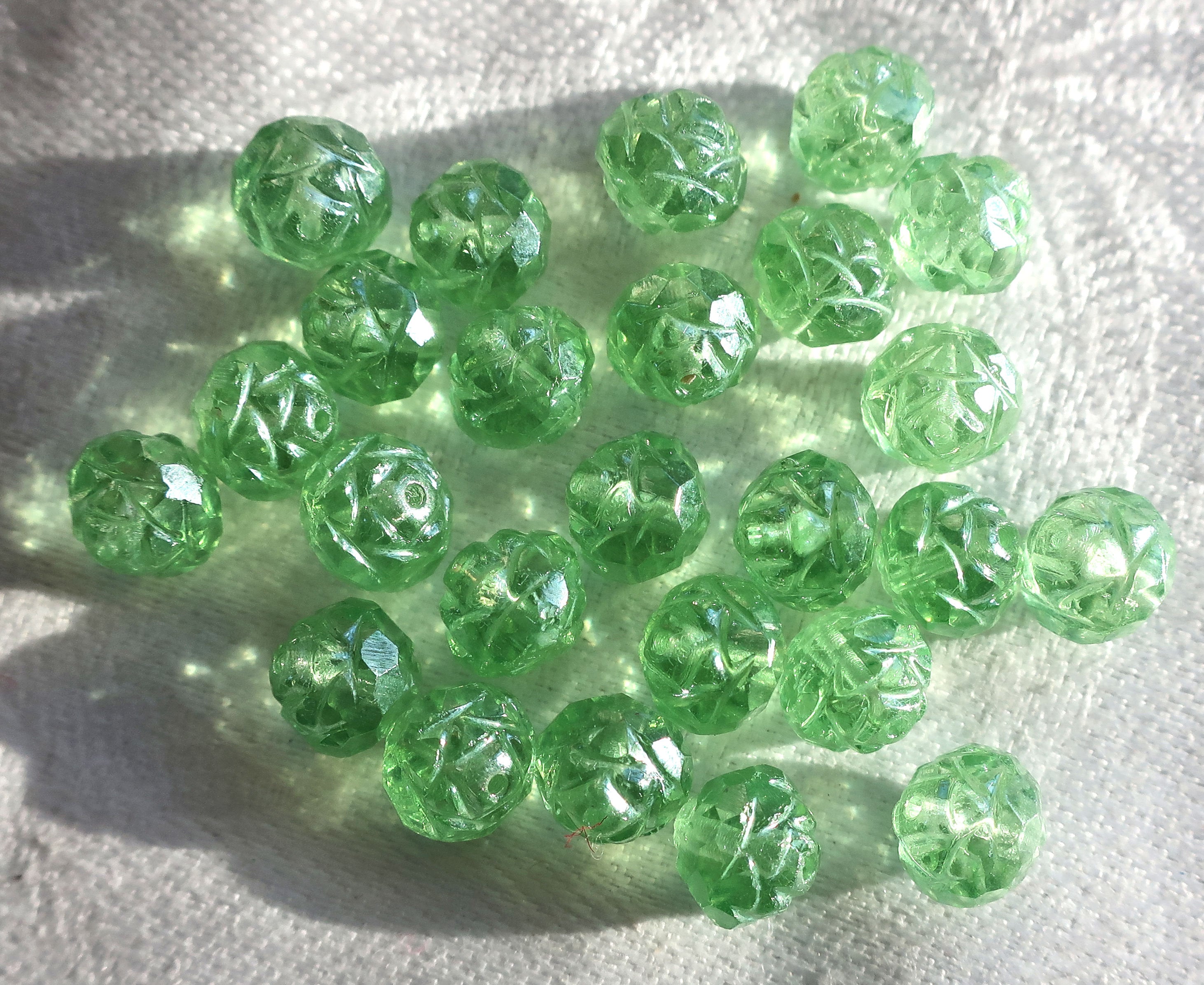 Twelve Luster Peridot Green 7 x 8mm Rosebud beads, faceted, firepolished, antique cut, Czech glass beads C2701 - Glorious Glass Beads